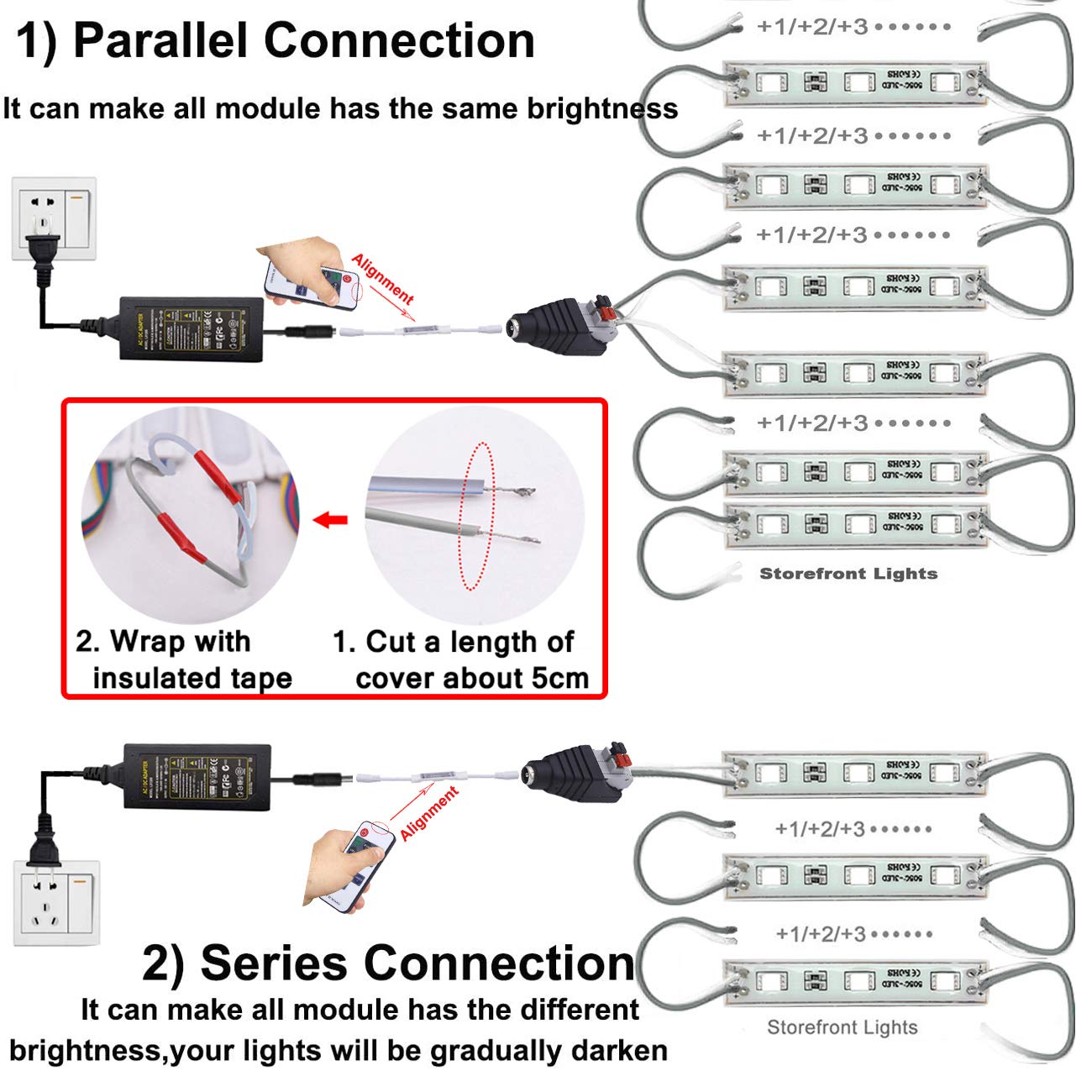 Waterproof LED Storefront Lights - 40PCS 5050 Strip Lights for Business Signs & Window Decor