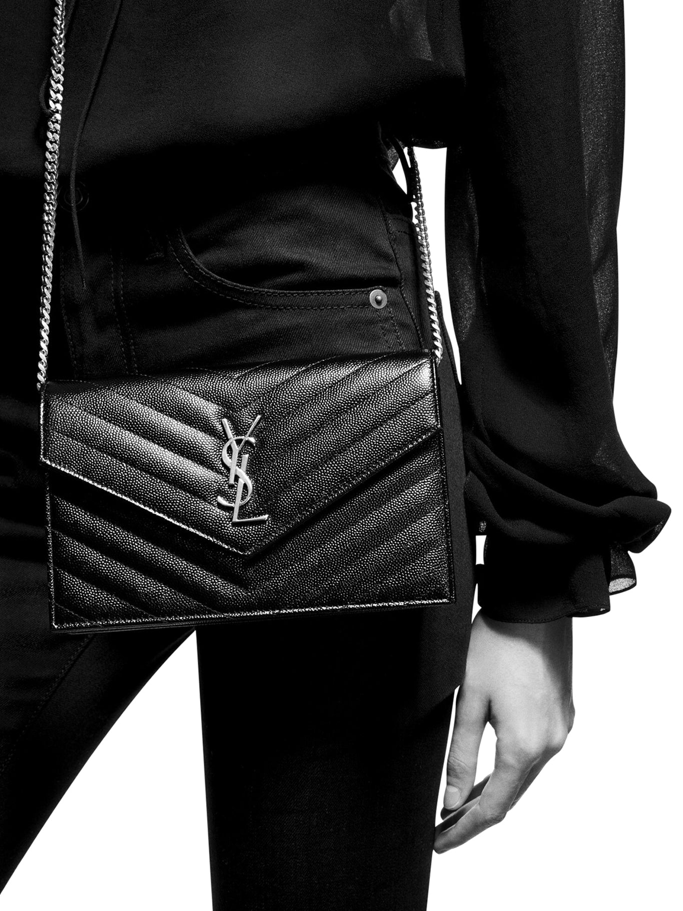 Classic Cassandre Chain Envelope Clutch in Grain de Poudre Leather - Elegant Evening Bag for Women, Perfect for Parties, Weddings & Special Occasions