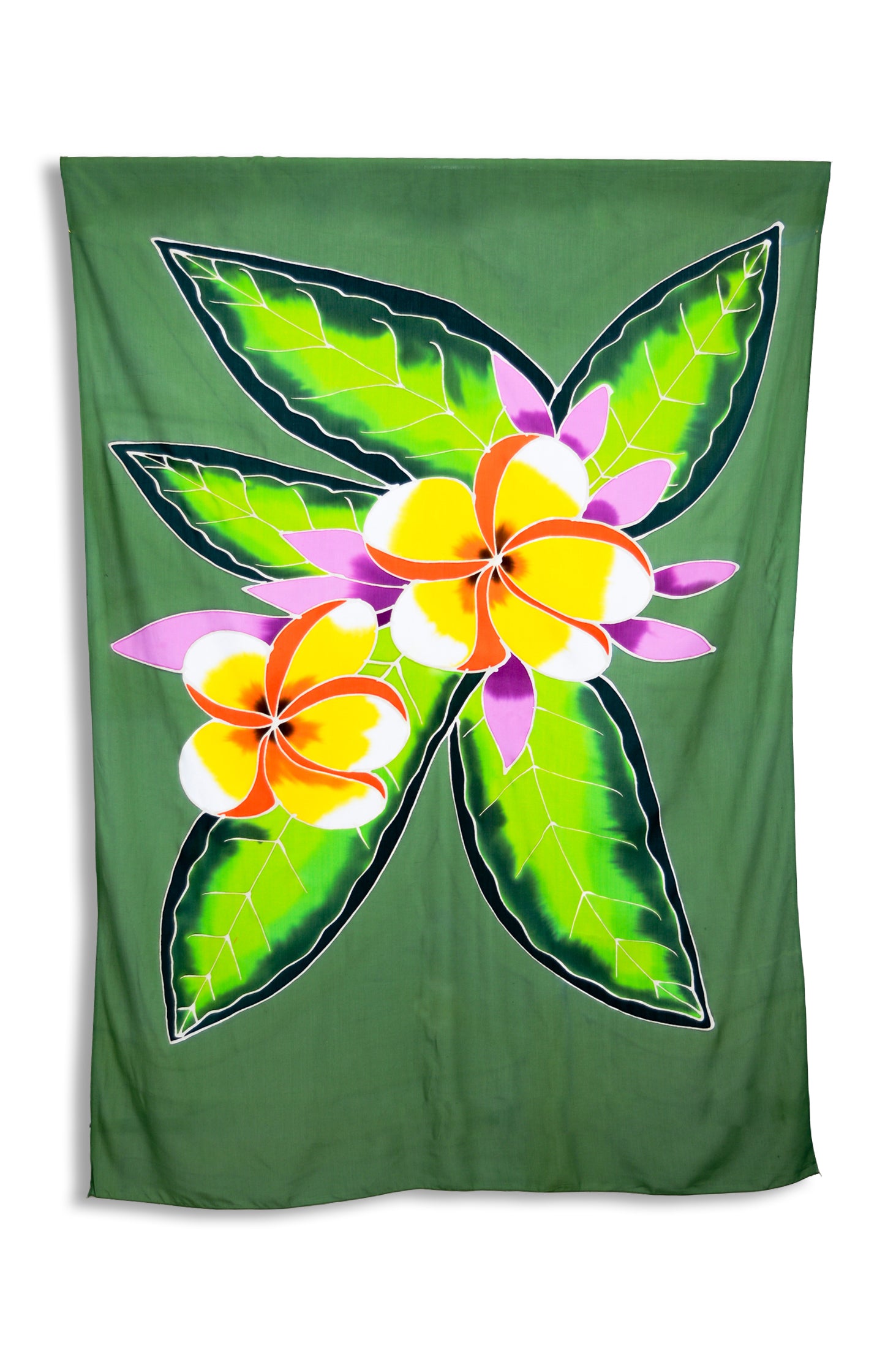 Hand Painted Green Mangola Sarong - Tropical Beach Wrap, Boho Fashion Accessory for Women | Perfect for Vacations, Poolside Lounging & Summer Outfits