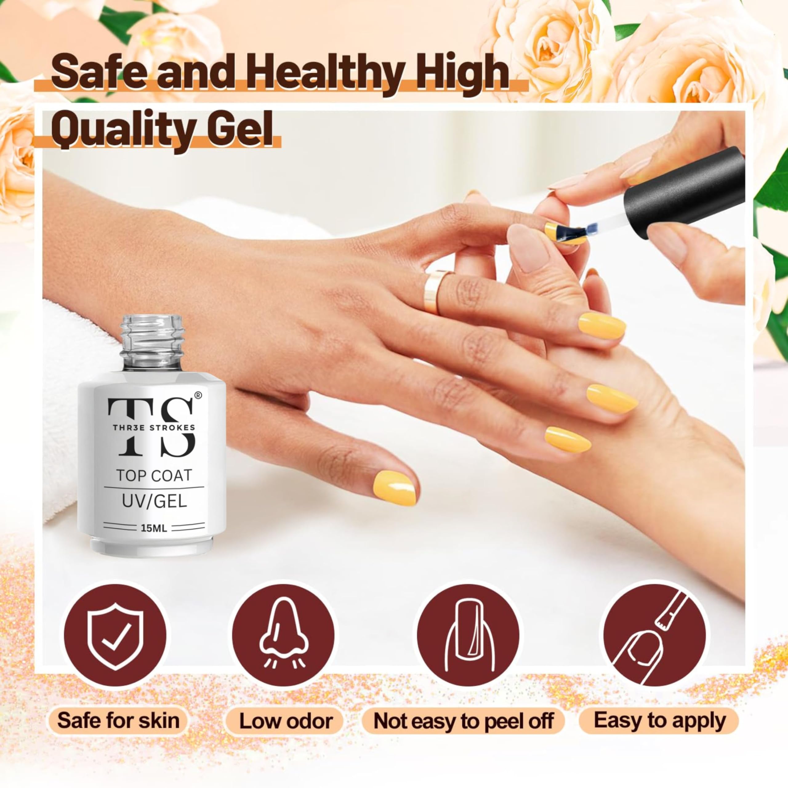 THR3E STROKES Nail Dehydrator & Primer Set with Gel Base & Top Coat - Acid-Free Acrylic Nail Supplies for Professional Manicures - Includes Primer, Glossy Gel Polish & Top Coat Starter Kit (15ML X 4) - Perfect for Salon & Home Nail Art (UV Lamp Required)