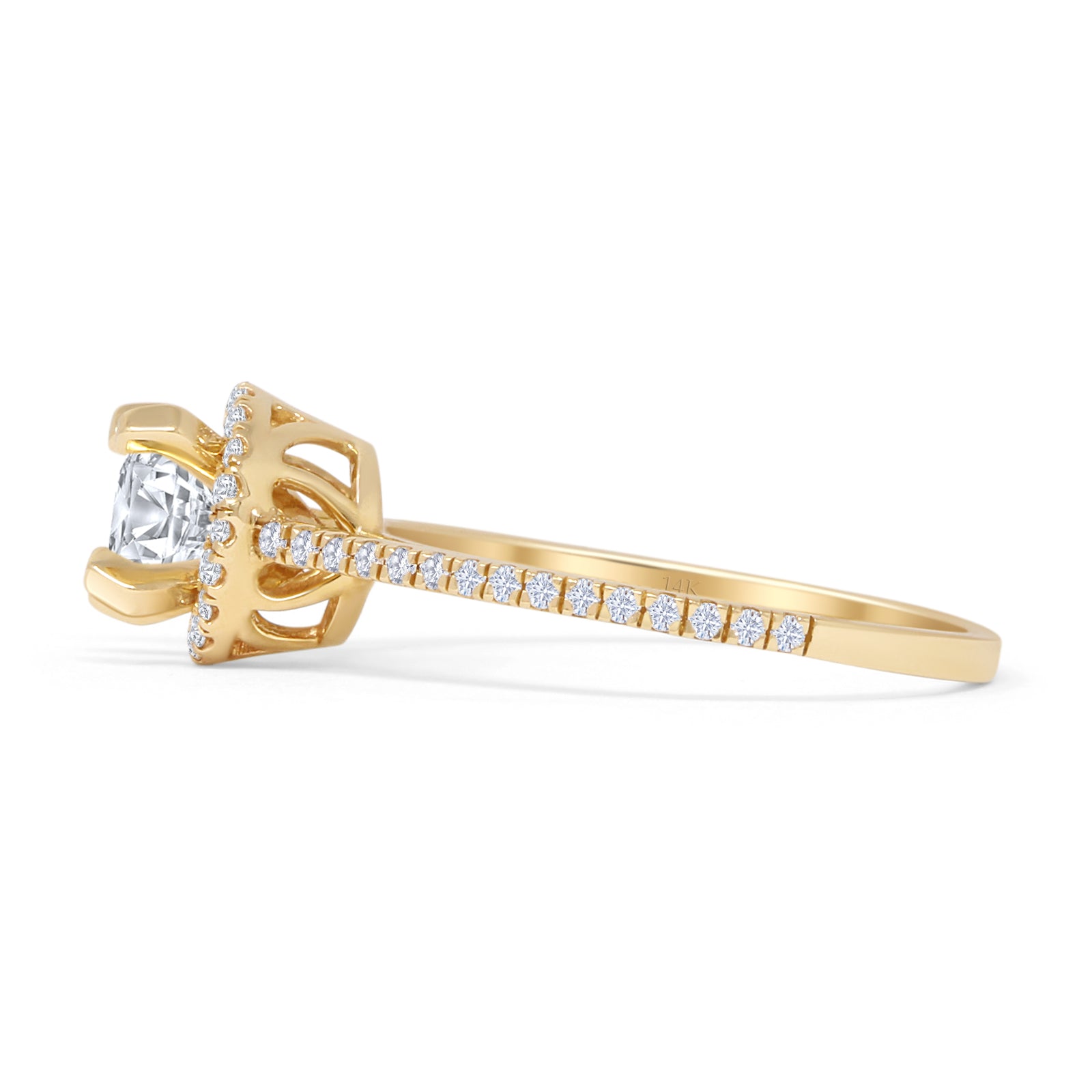 14K Yellow Gold Round Halo Moissanite Vintage Style Diamond Ring for Women - Elegant Engagement, Wedding, Anniversary Jewelry Gift