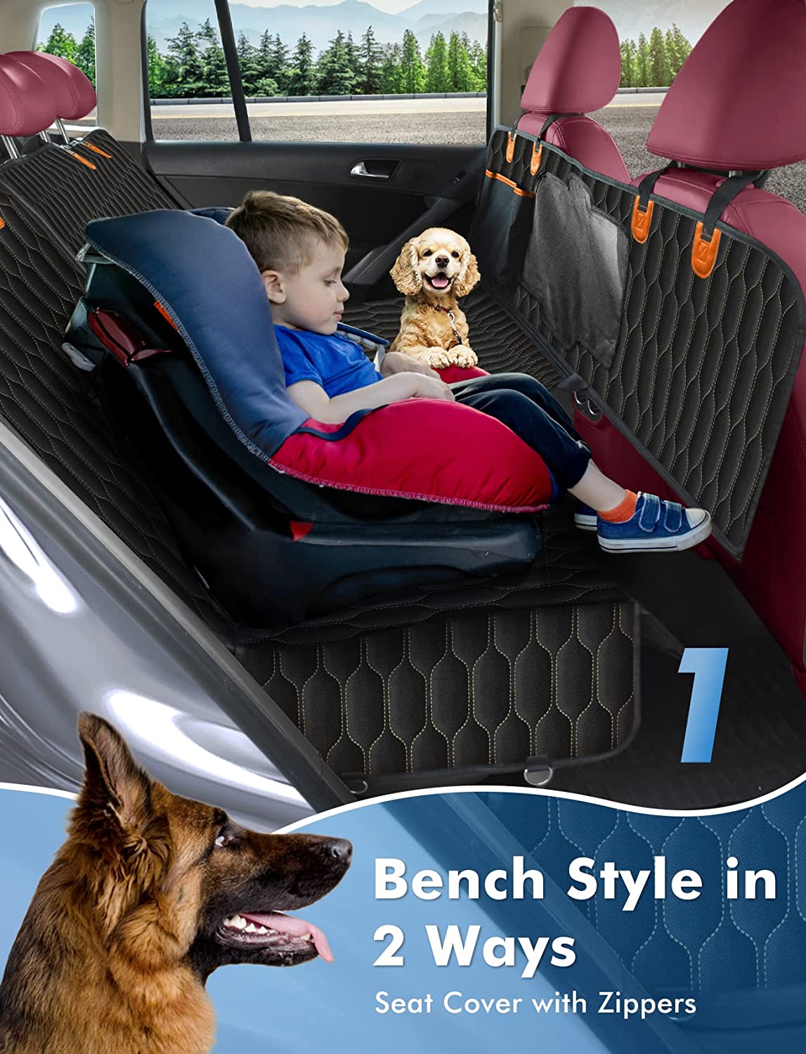 4 in 1 Dog Car Seat Cover - Waterproof Pet Seat Protector with Non-Slip Backing for Cars, SUVs & Trucks | Perfect for Travel, Vet Visits & Outdoor Adventures