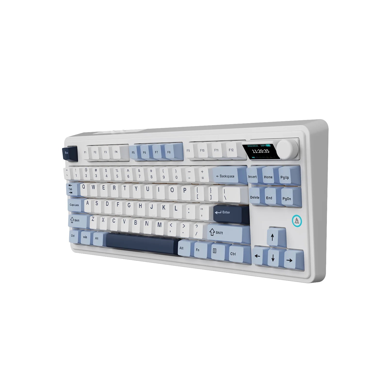 AJAZZ AK870 Plus White & Blue RGB Mechanical Keyboard with Screen - Wired & Wireless (Maillard Switch) - Gaming, Office & Typing Enthusiasts