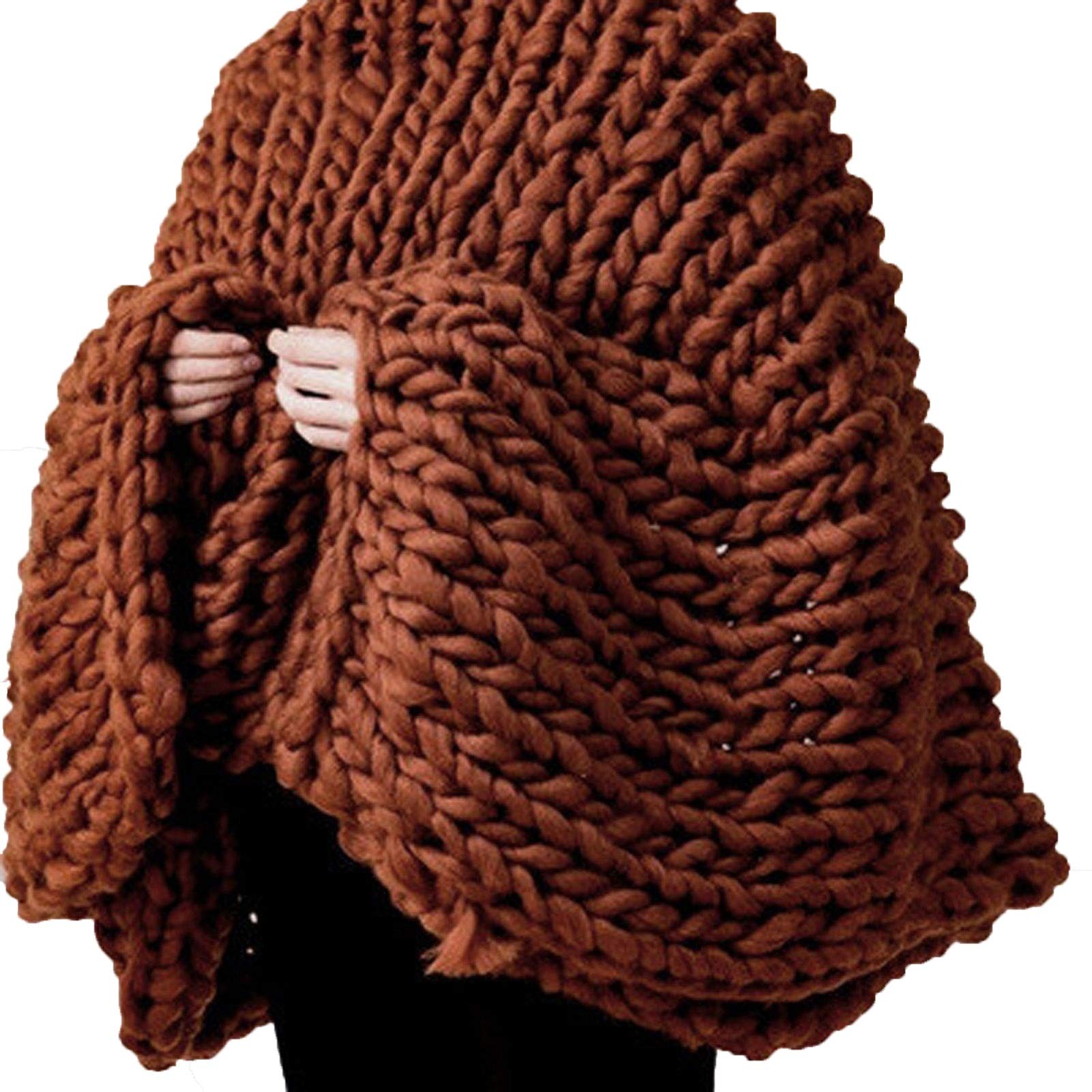 ZFF Chunky Knit Blanket - Ultra Soft & Cozy Handmade Throw for Sofa, Chair, Bed - 80x80 inches (200x200cm) Brown Yarn Blanket - Perfect for Home, Office, Pet, Baby & Yoga - Warm Winter Decor Gift