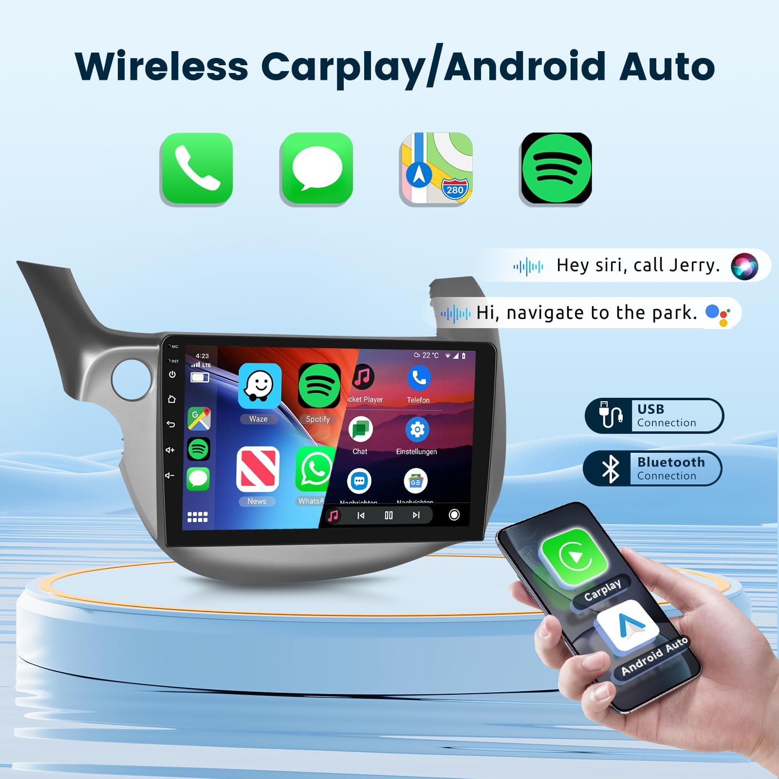 2008-2013 Honda Fit Android Car Stereo with Wireless CarPlay & Android Auto - 10.1