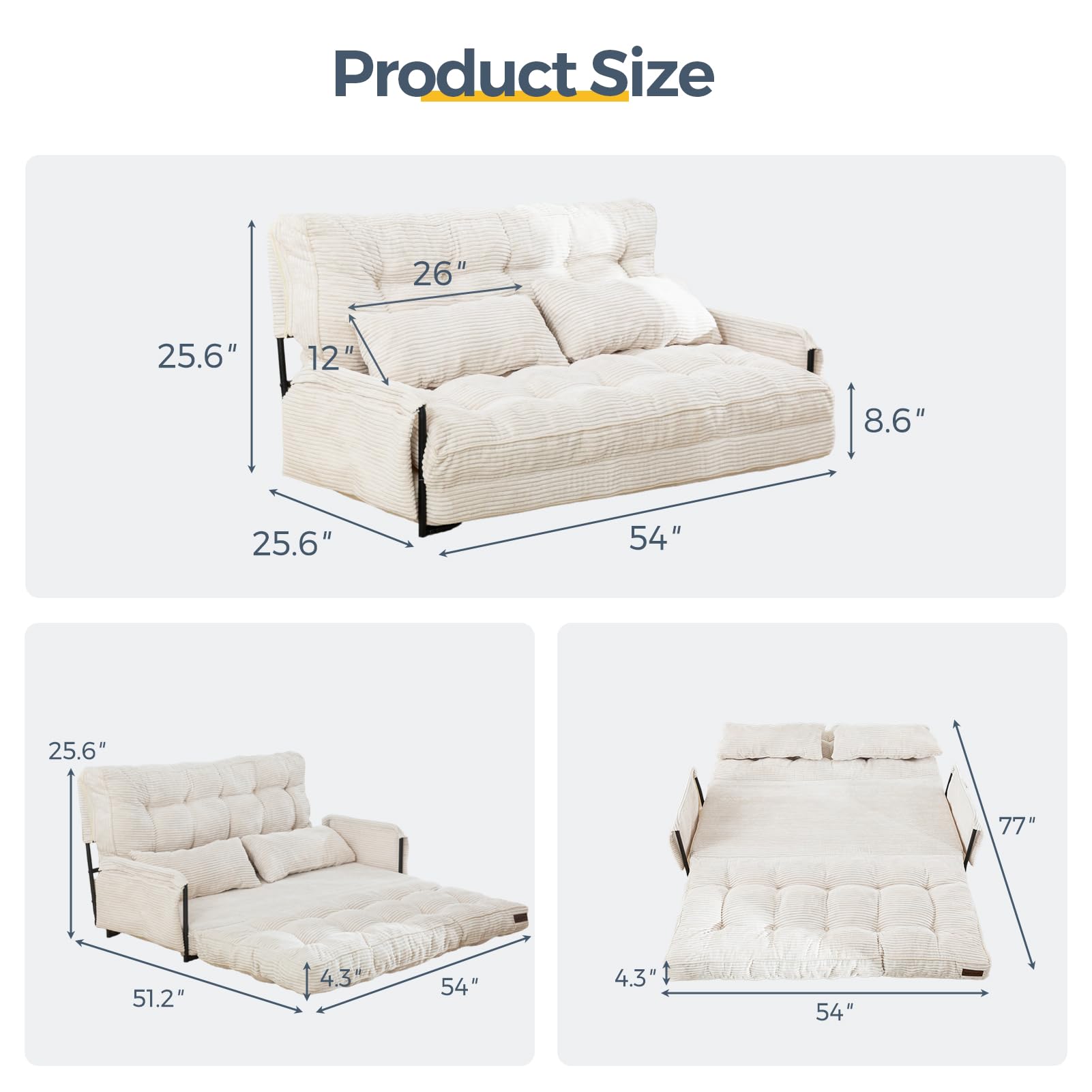MAXYOYO Adjustable Floor Sofa Bed with 2 Pillows - Multi Functional Bean Bag Sleeper with Armrest for Reading, Gaming & Relaxing - Comfortable Beige Lounger for Living Room, Bedroom & Dorm