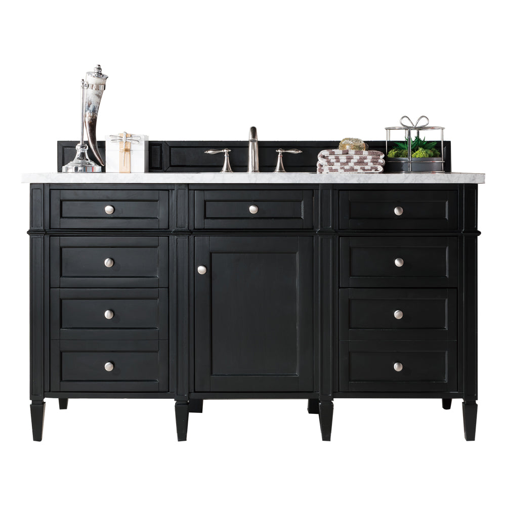 Brittany 60-Inch Single Bathroom Vanity in Black Onyx with 3CM Eternal Jasmine Pearl Quartz Countertop - Perfect for Modern Master Bathrooms & Powder Rooms