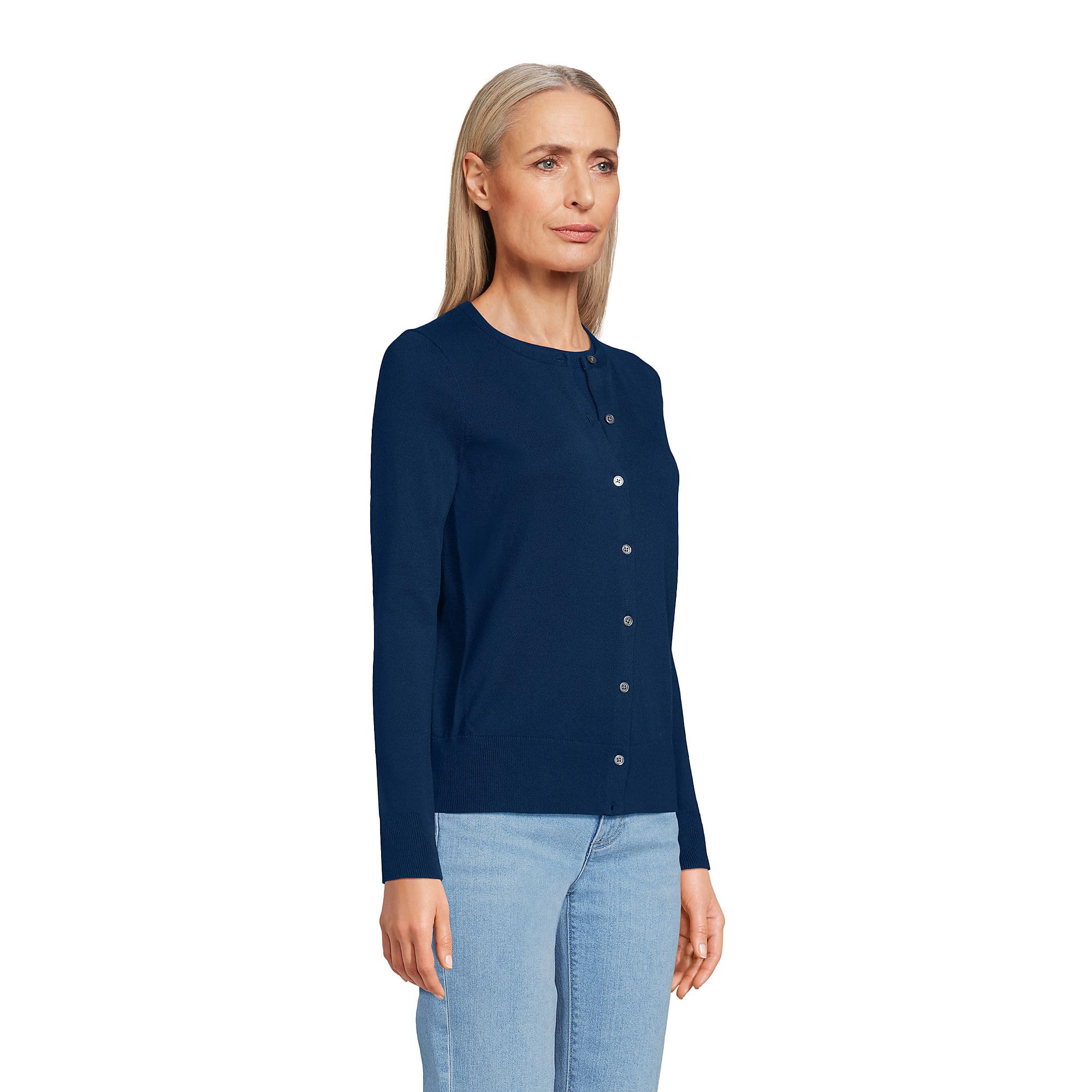 Lands' End Women's Fine Gauge Cotton Cardigan Sweater - Soft Lightweight Knit Open Front Wrap for Office, Casual & Layering