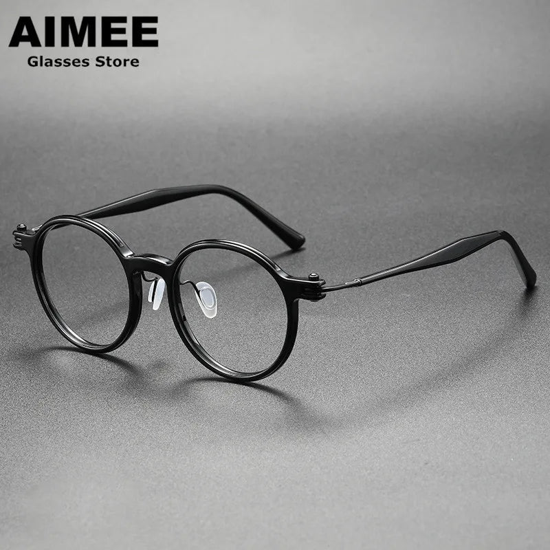 Stylish Aimee Unisex Full Rim Round Acetate Titanium Eyeglasses 5886 - Lightweight & Durable Frames for Work, Reading & Everyday Wear