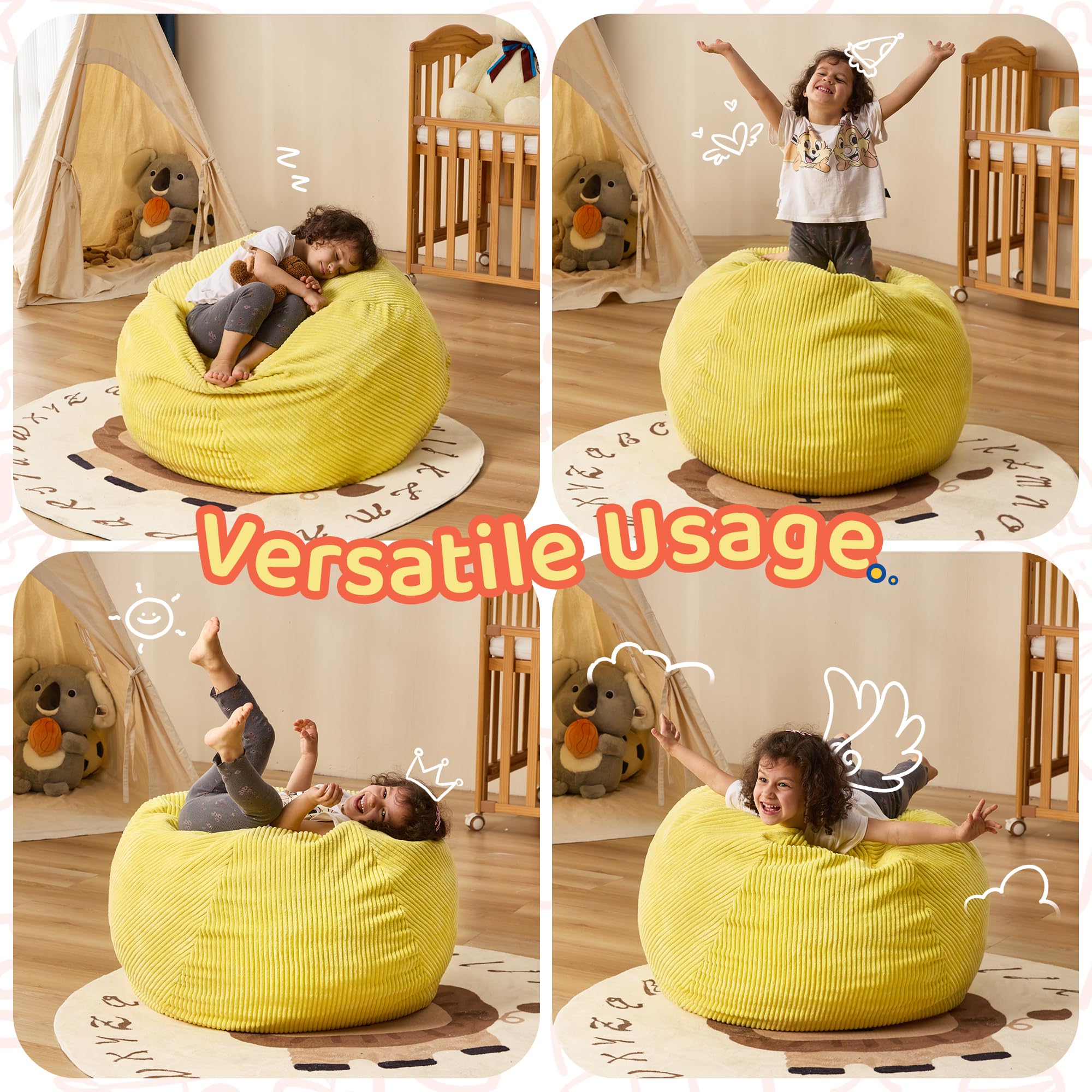 Teardrop Memory Foam Bean Bag Chair - Small Yellow Washable Cover for Living Room & Bedroom | Comfortable Lounge Seating for Teens, Dorm Room, Game Room, and Relaxation
