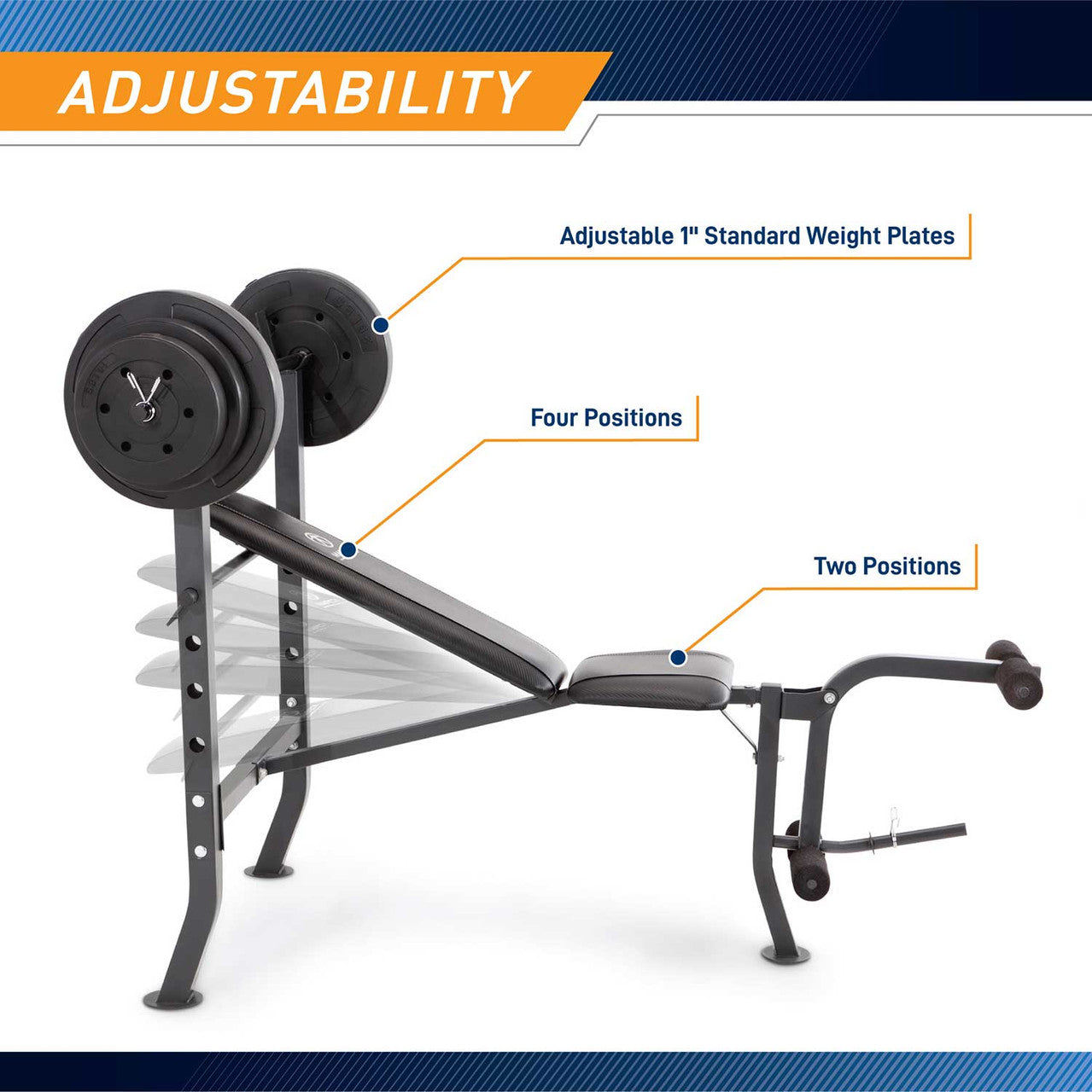 Marcy Diamond Elite MD 2082W Standard Weight Bench with 100lb Weight Set - Home Gym Equipment for Strength Training & Fitness Workouts