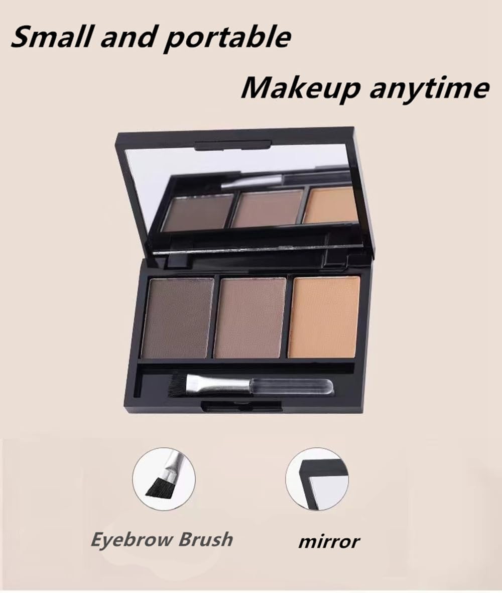 3-Color Eyebrow Powder Palette - Natural Eyebrow Enhancer with Mirror for Perfect Eyebrow Makeup | Ideal for Daily Use, Professional Makeup & Neutral Eye Looks (#3)
