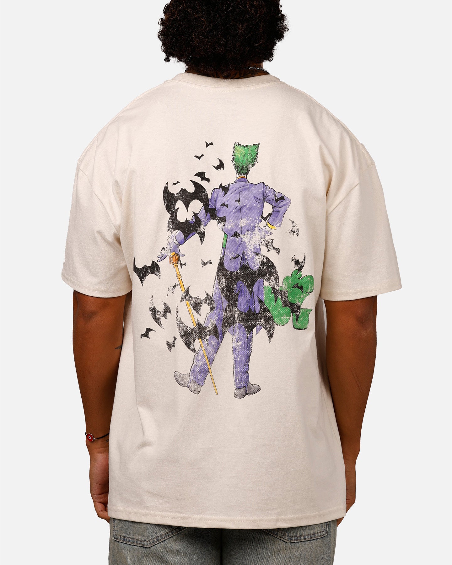 American Thrift DC Comics Batman The Joker Cane Graphic Heavyweight Cotton T-Shirt - Off White | Superhero & Comic Book Fan Apparel for Cosplay, Halloween & Casual Wear