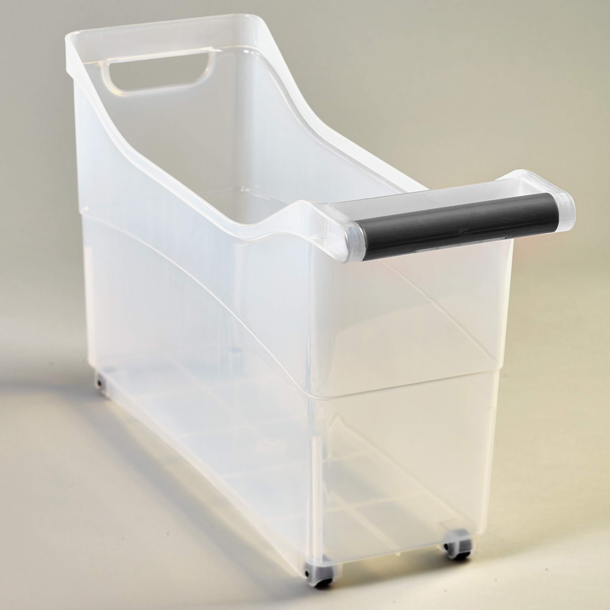 Durable Plastic Storage Bin with Black Handle & Rolling Wheels - Organize Kitchen, Pantry, Craft Room, Office or Toys | Perfect for Home Storage & Closet Organization