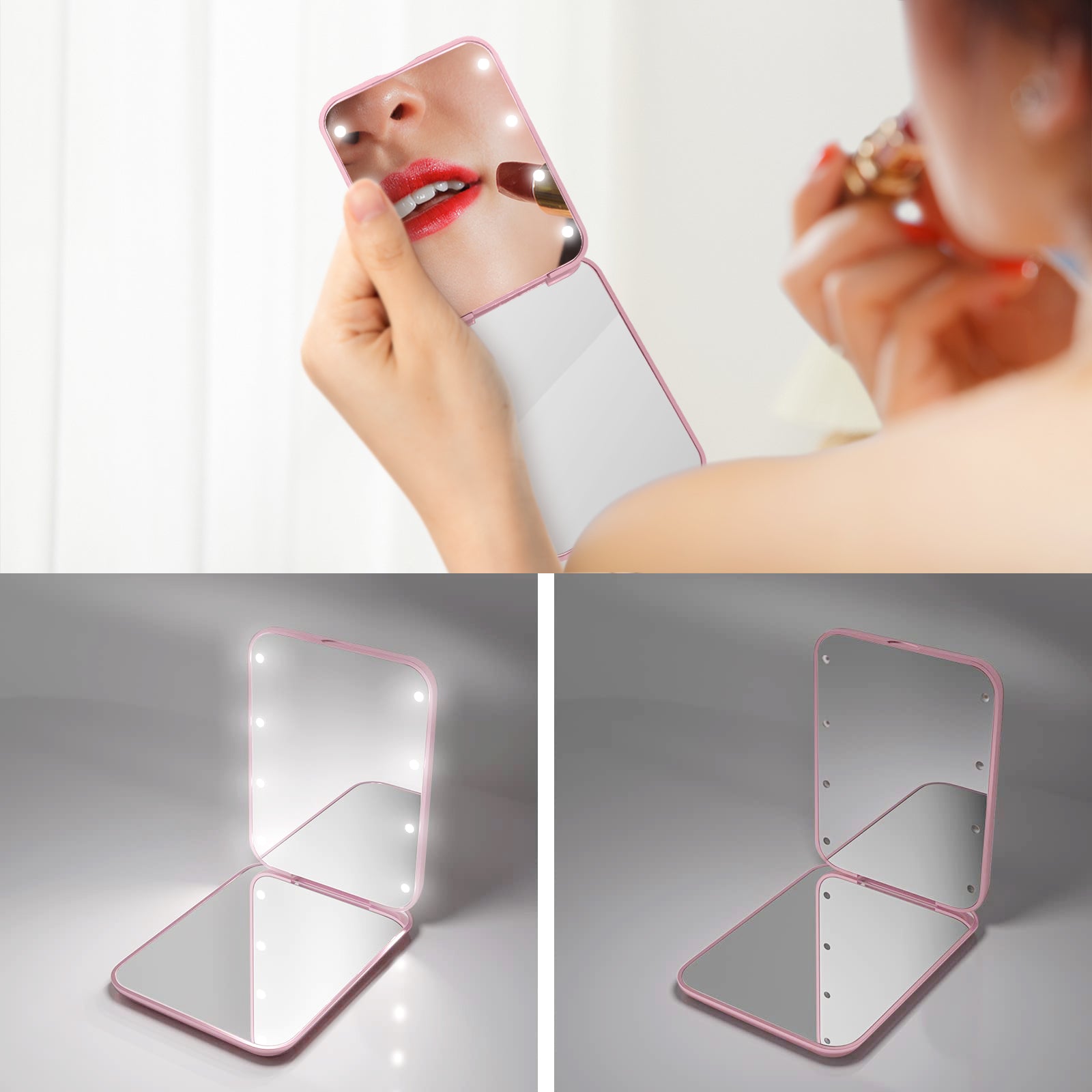 Huauoo LED Travel Makeup Mirror with Light - 1X & 3X Magnification, Compact Pocket Mirror for On-the-Go Beauty Touch Ups, Perfect for Travel, Home, and Office Use