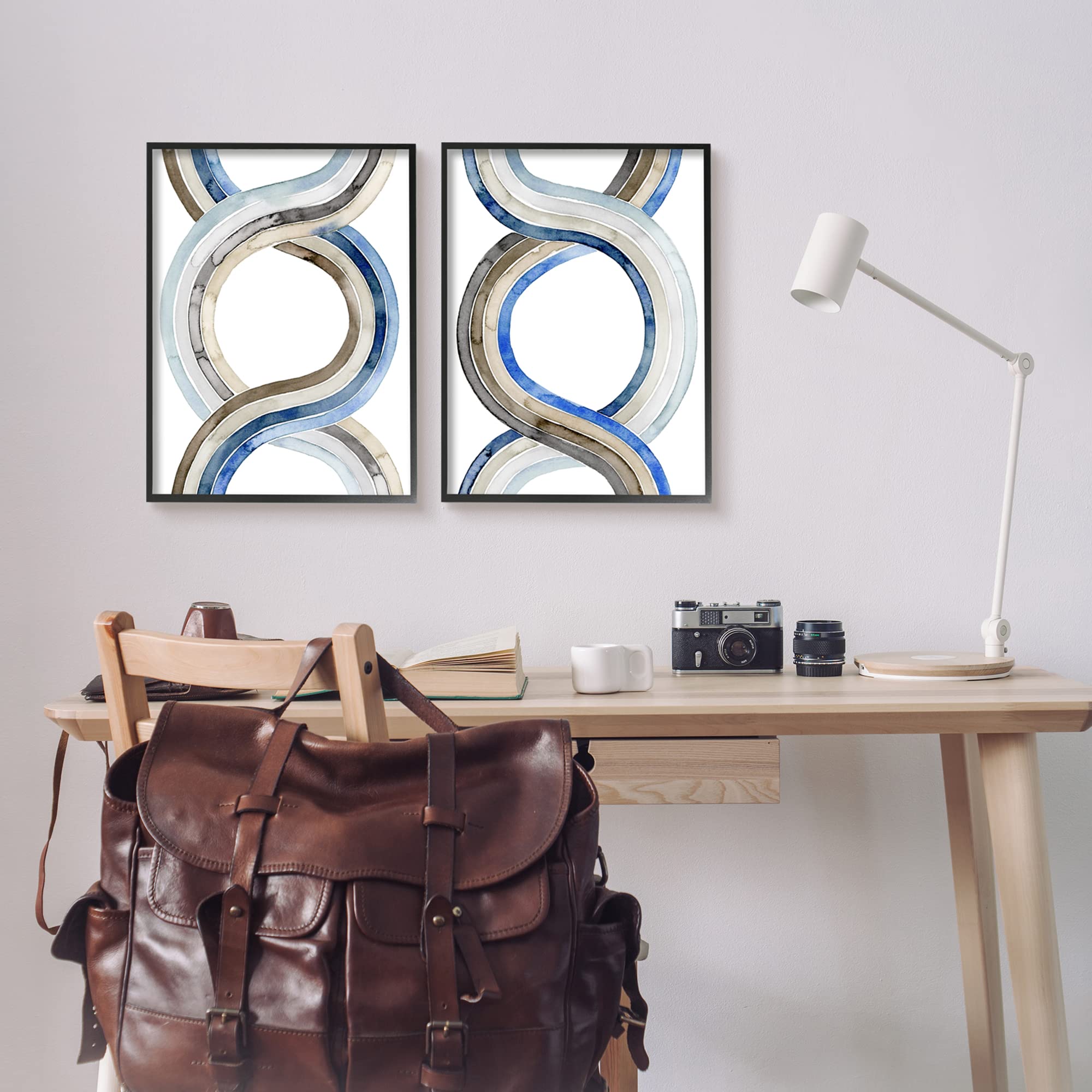 Stupell Industries Abstract Spiral Helix Wall Art - Brown & Blue Dimensional Lines in Black Frame | Modern Home & Office Decor