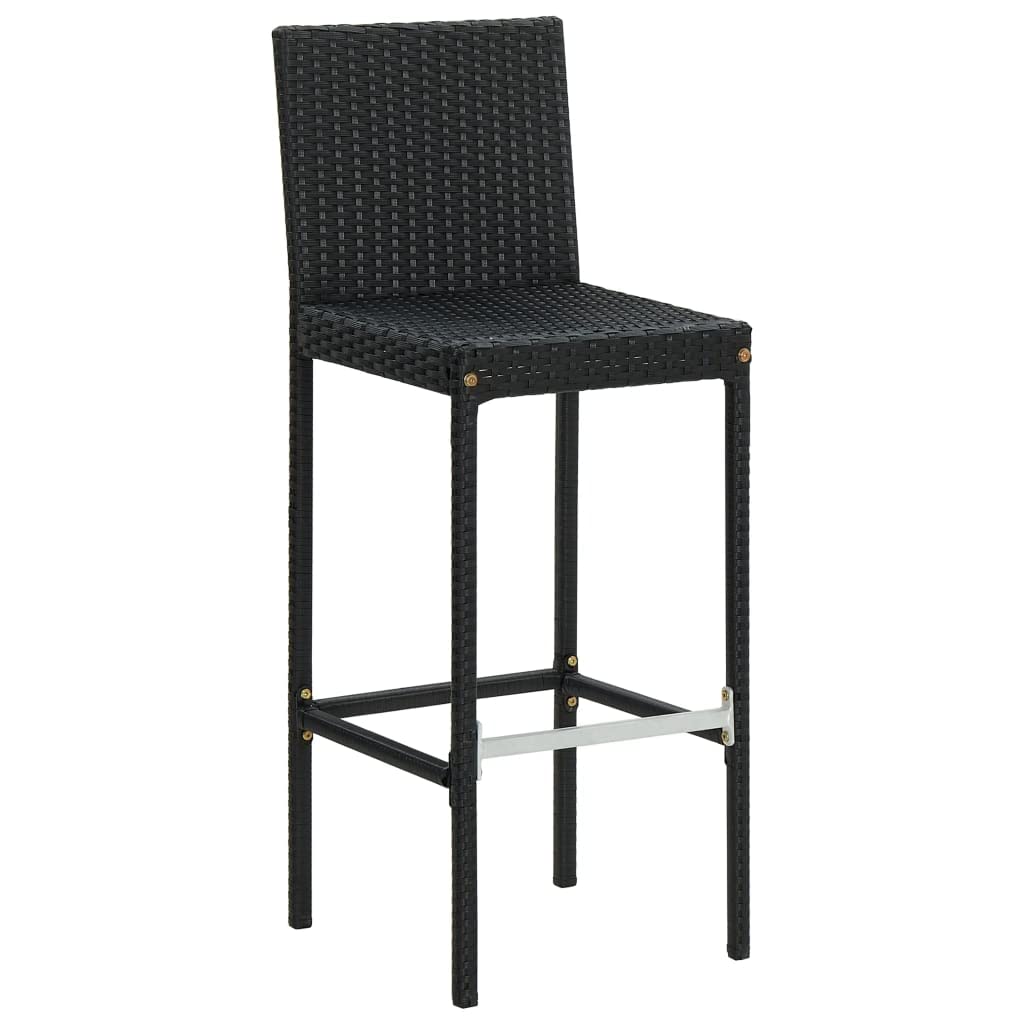 2-Pack Black Poly Rattan Garden Bar Stools with Cushions - Outdoor Patio, Poolside & Backyard Seating Furniture for Relaxing & Entertaining