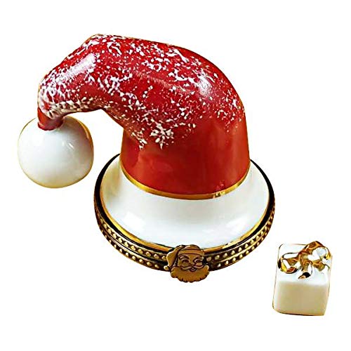 Christmas Santa Hat with Gift Limoges Box - Perfect Holiday Decoration & Collectible Gift for Xmas Tree, Party, and Festive Home Decor