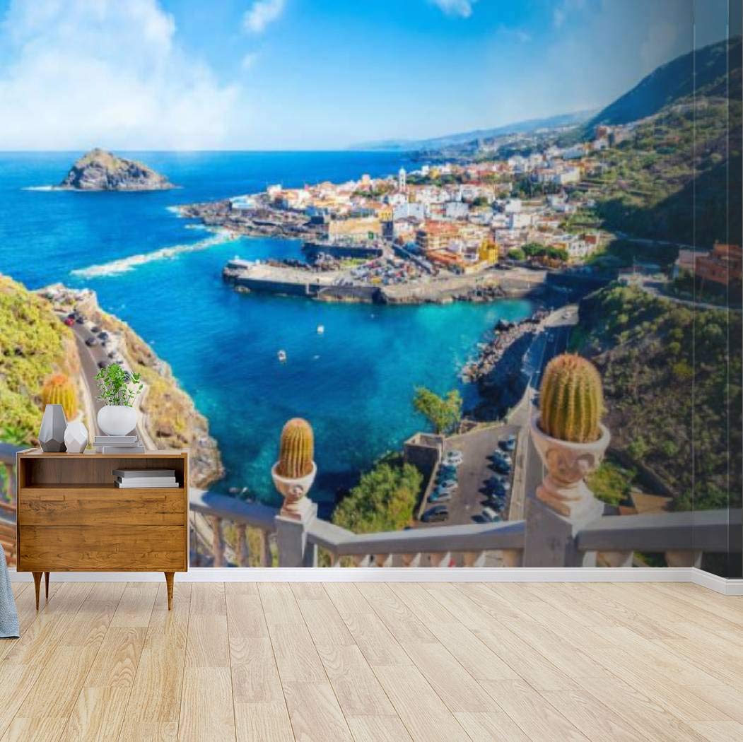 Kanworse Landscape with Garachico Canvas Print - Self Adhesive Peel & Stick Wallpaper Mural - Home Decor Wall Decal for Living Room, Bedroom, Office - Easy DIY Wall Art Sticker for Home Improvement & Interior Design