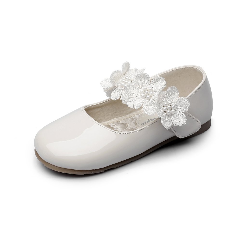 Girl's Off-White Mary Jane Flat Shoes with Adjustable Strap - Comfortable & Stylish School, Party, and Everyday Wear for Toddlers & Kids