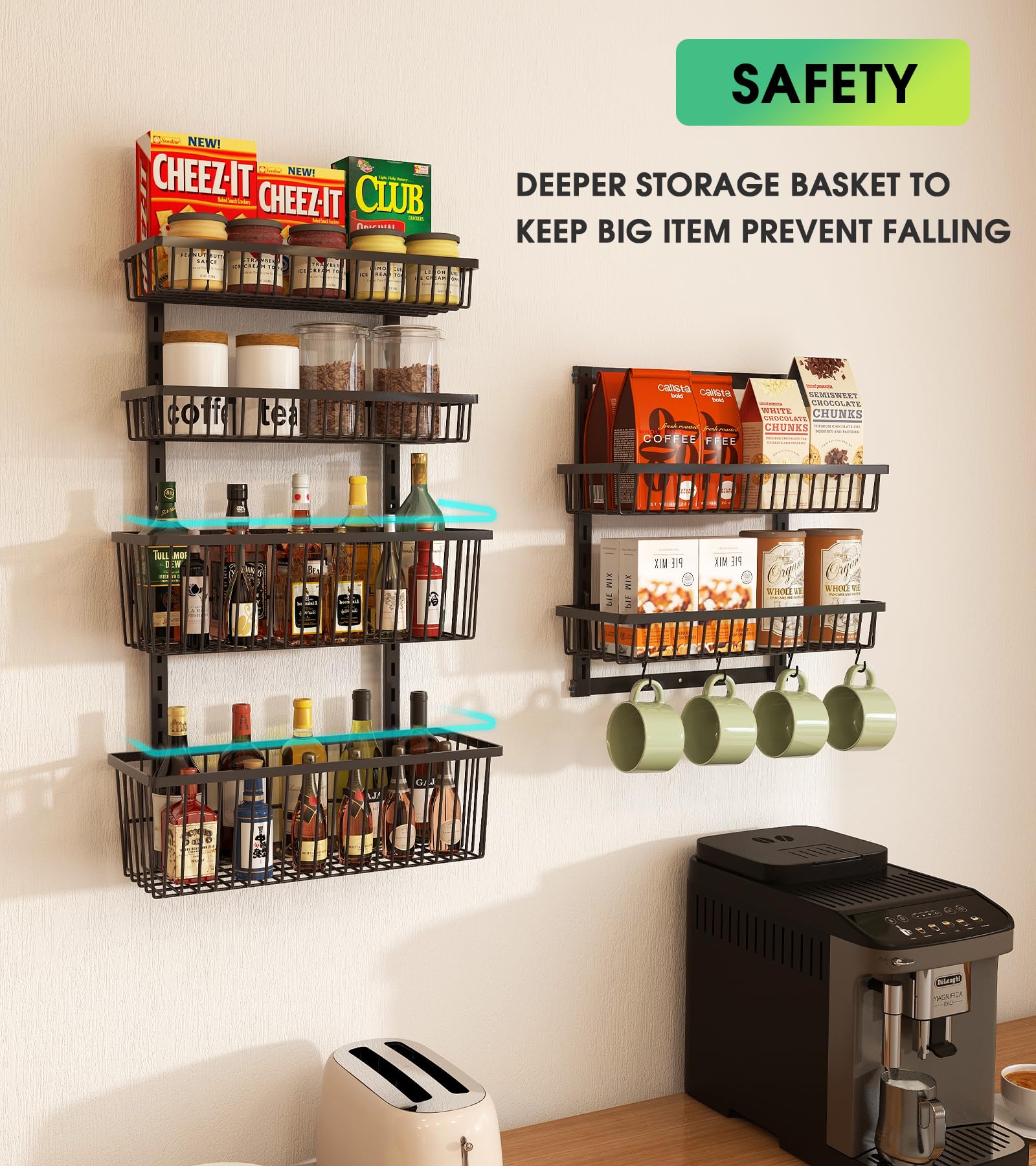 9-Tier Over The Door Pantry Organizer - Black Metal Hanging Spice Rack for Kitchen, Bathroom & Laundry Room Storage | Space-Saving Wall Mount Shelves for Spices, Seasonings & Home Organization | Perfect for Small Spaces & Clutter-Free Living