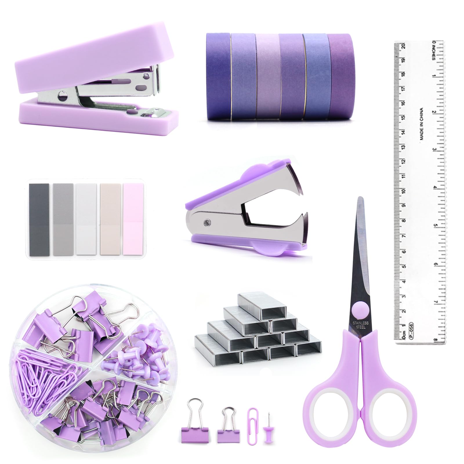 Mini Purple Desk Organizer Set - Stapler & Tape Dispenser | Cute Office Supplies for Women, Students, Coworkers | Perfect Gift for Boss Lady & Office Workers | Home & Office Workspace Decor