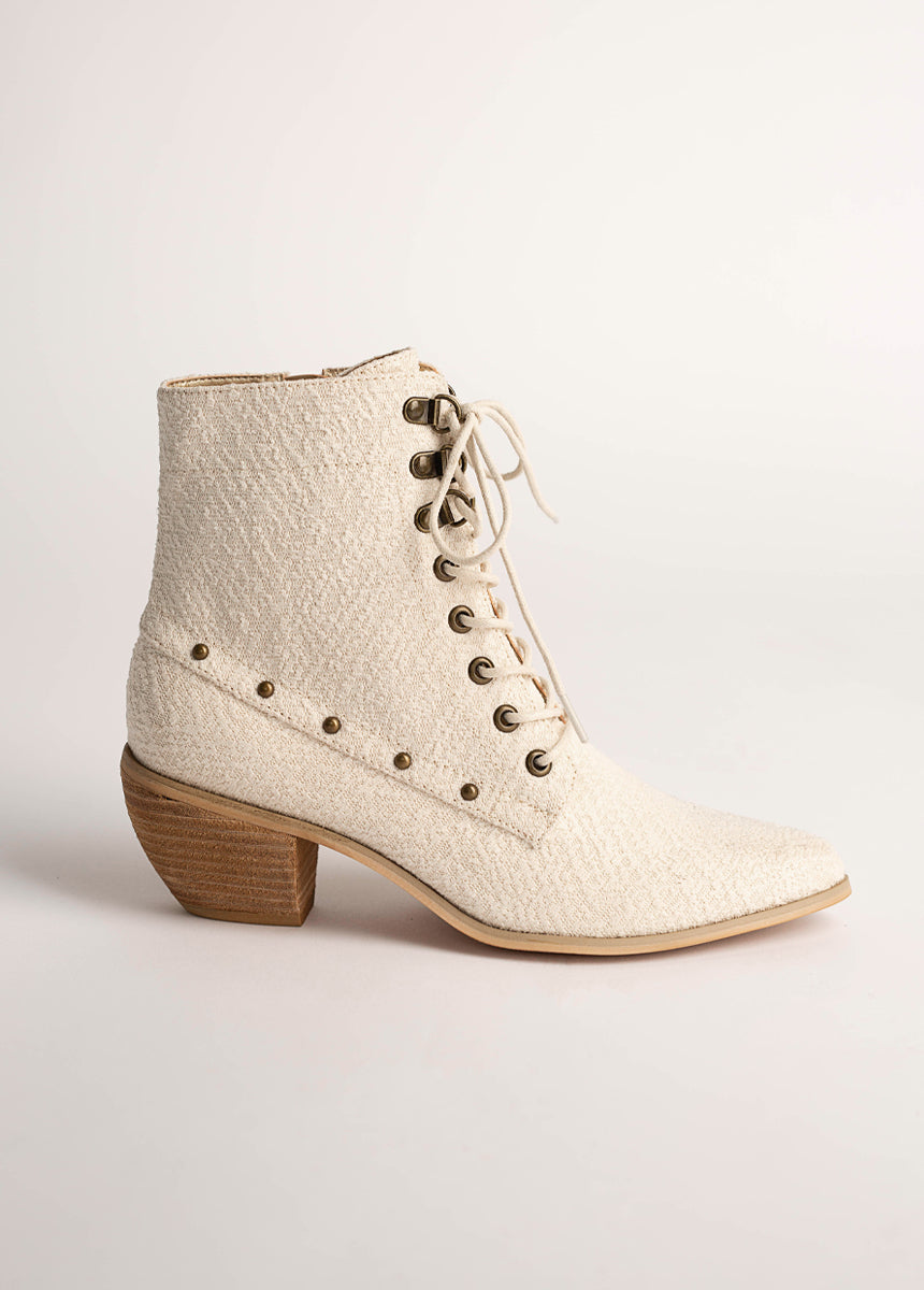 Virginia Boot in Ivory Lace - Comfortable & Stylish Women's Lace-Up Ankle Boots for Fall & Winter | Perfect for Casual Outfits, Office Wear & Date Nights