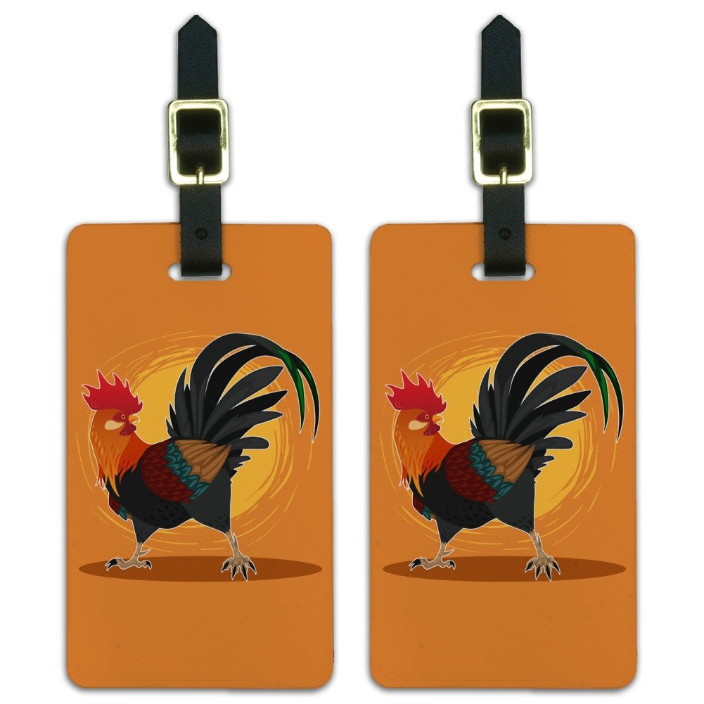 Rooster of Awesomeness Chicken Luggage ID Tags - Set of 2 Durable Carry-On Cards for Travel Bags & Suitcases | Perfect for Airports, Vacations & Business Trips
