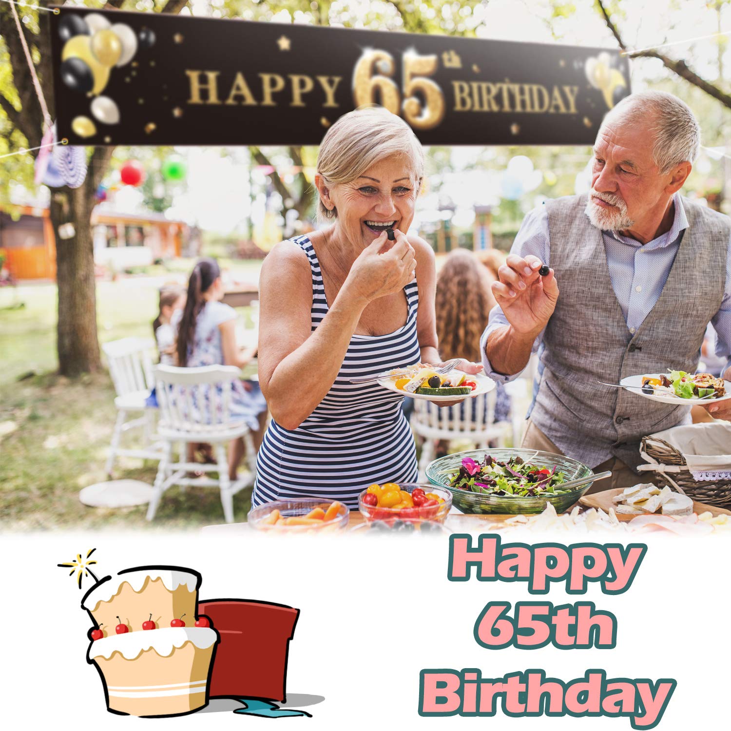 65th Birthday Backdrop Banner - Cheers to 65 Decor for Party & Photo Booth