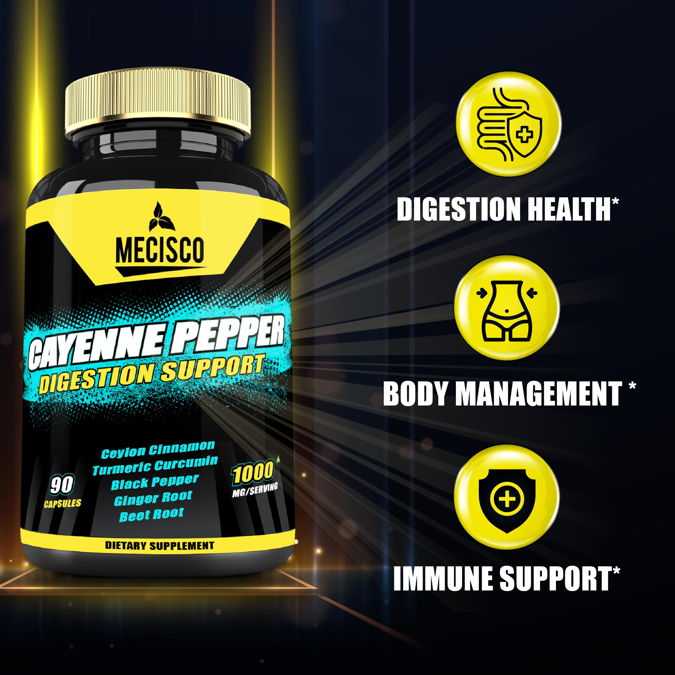 6-in-1 Organic Cayenne Pepper Capsules with Ginger Root, Beet Root & Black Pepper - 90 Caps - Supports Digestion, Immunity & Joint Health - Perfect for Daily Wellness & Active Lifestyle