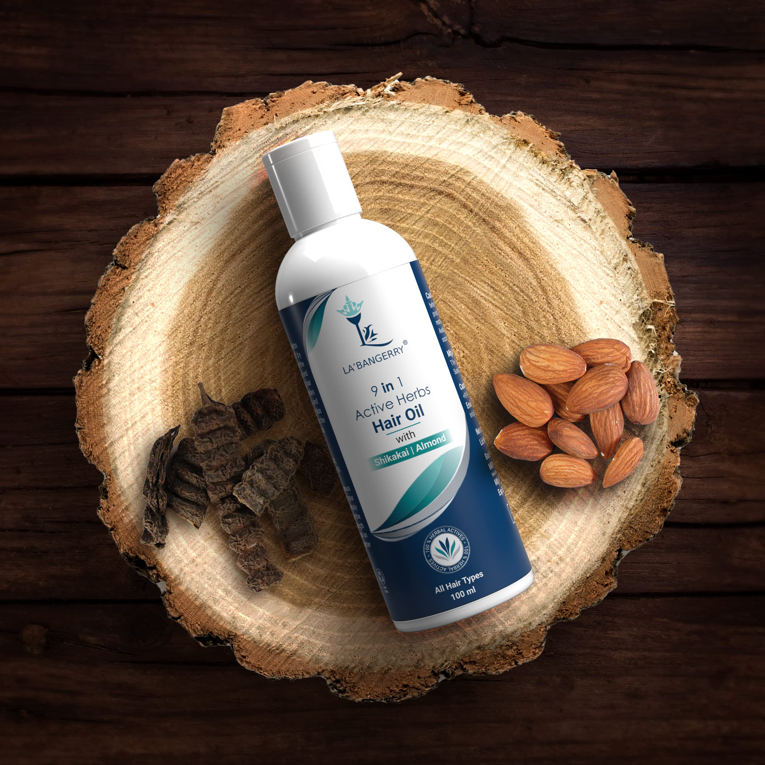 LA'BANGERRY Herbal Hair Growth Oil with Natural Shikakai & Almond - 9-in-1 Active Herbs for Hair Fall Control, Repair & Strengthening - Moisturizes Scalp & Promotes Healthy Hair - 100ml for Men & Women - Perfect for Daily Hair Care & Damaged Hair Treatment