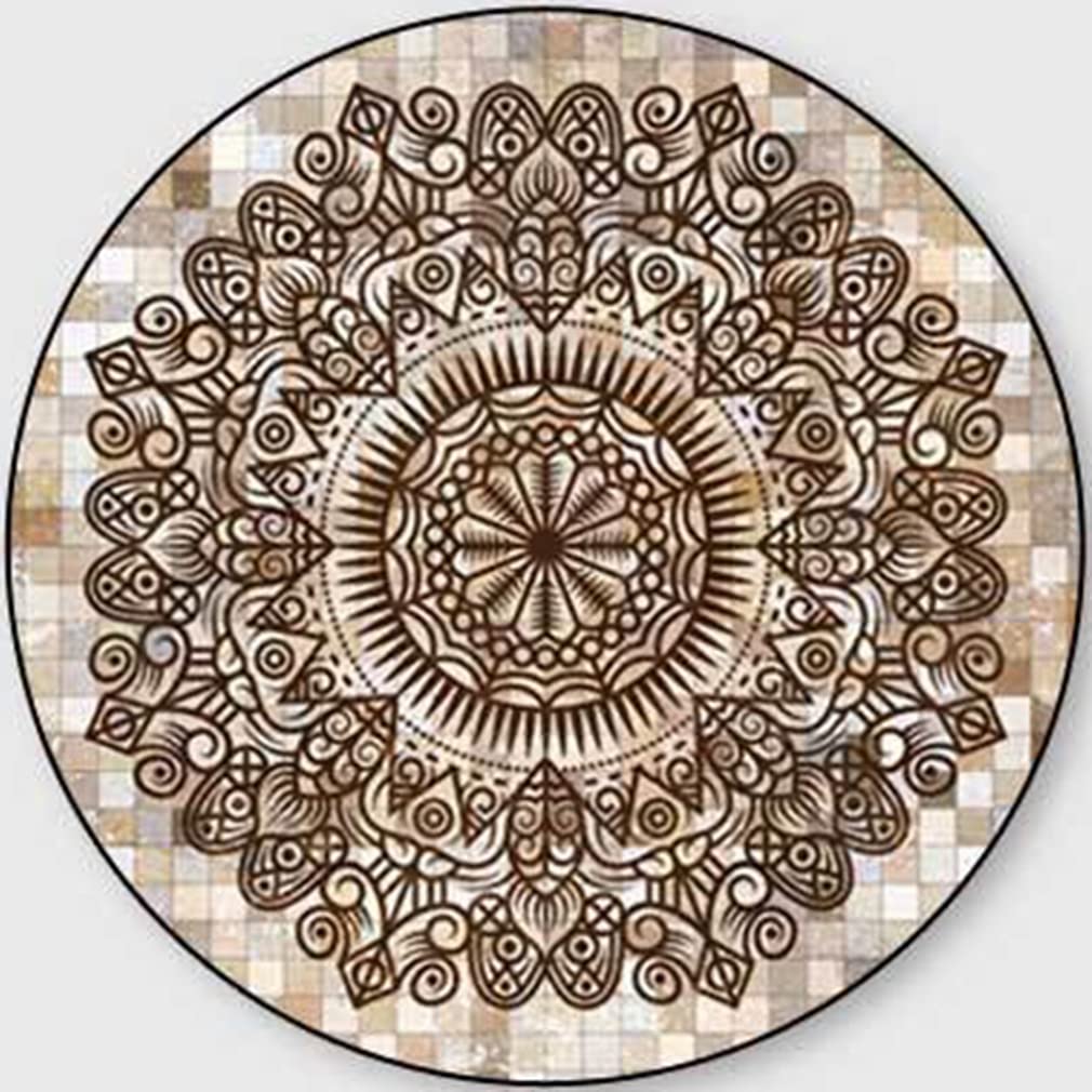 Bohemian Round Area Rug 4.9' x 4.9' - Geometric Mandala Floral Design Non-Slip Non-Shedding Indoor/Outdoor Carpet for Bedroom, Living Room, Kitchen & Home Decor (Perfect for Boho Chic Spaces, Yoga Studios and Cozy Reading Nooks)