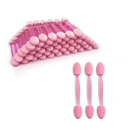 GTVIA 100 Pack Disposable Double Sided Sponge Makeup Eyeshadow Brush Tipped Applicators - Pink Cosmetic Brushes for Professional & Home Makeup Application | Perfect for Eyeshadow, Blending & Touch-Ups