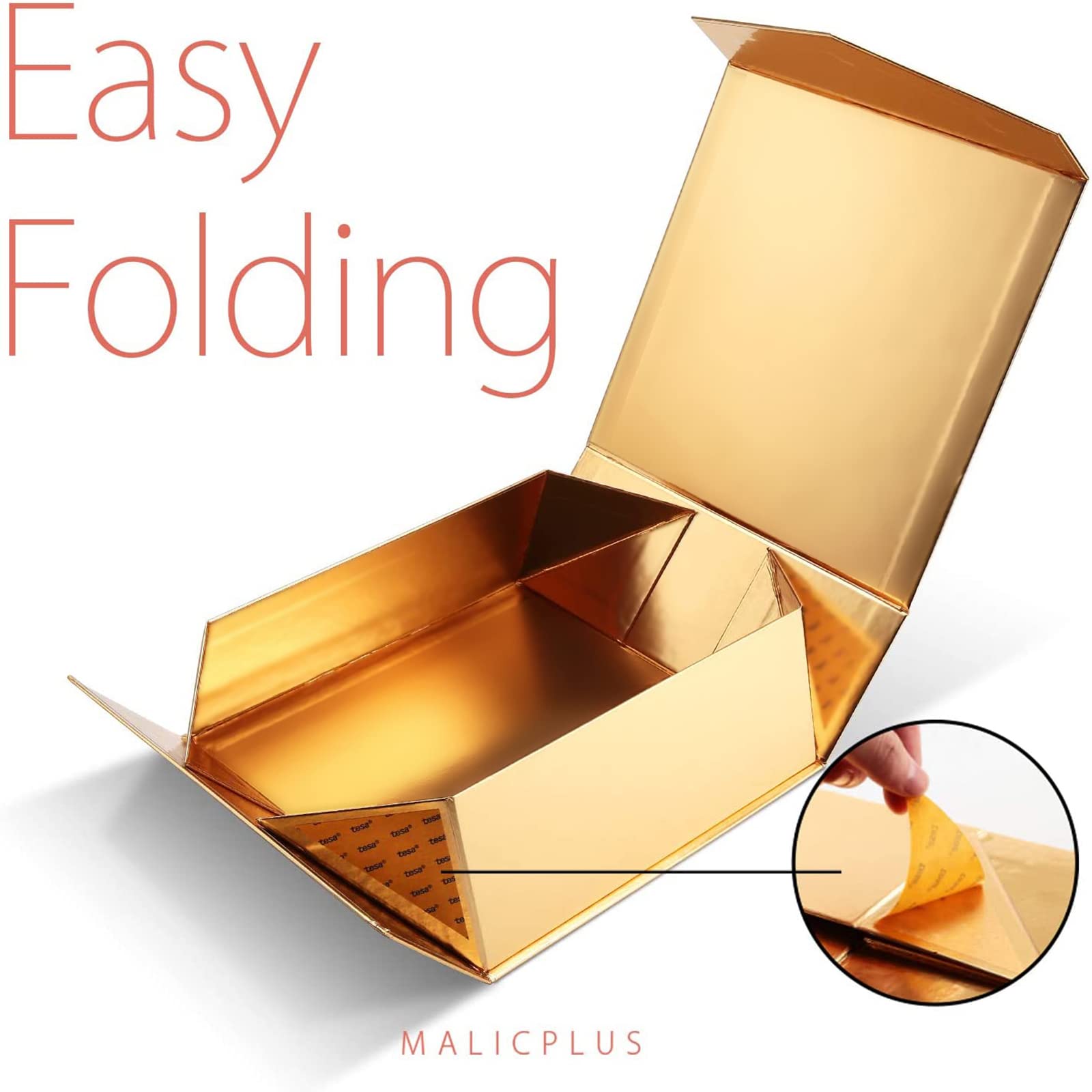 Elegant Gold Gift Box with Magnetic Closure - 9x9x3.4 Inch Large Bridesmaid Proposal Box for Weddings, Birthdays & Special Occasions | Premium Glossy Finish for Jewelry, Cosmetics & Keepsakes