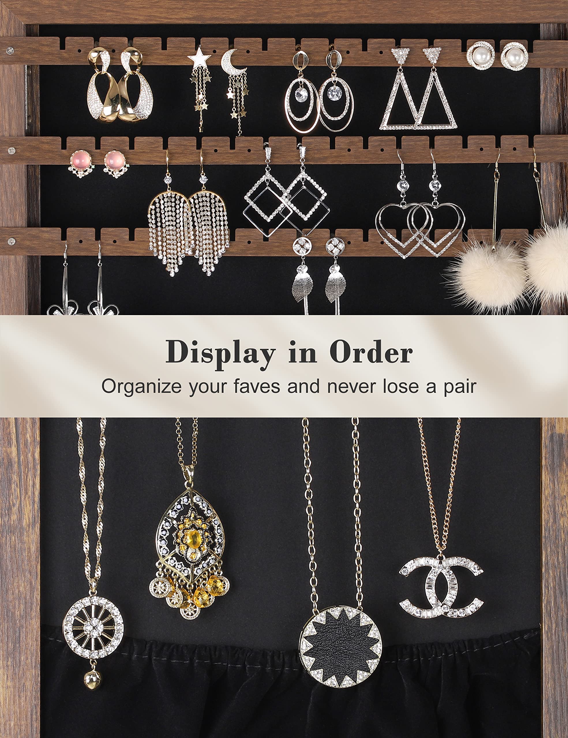 360° Swivel Jewelry Cabinet with LED Lights & Touch Screen Mirror - Rotating Full Length Mirror with Jewelry Storage Organizer - Standing Jewelry Armoire for Bedroom & Dressing Room - Perfect Christmas Gift (Rustic Brown)