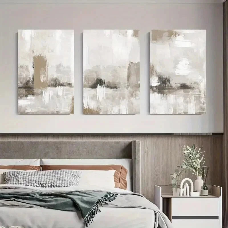 3-Piece Abstract Beige Neutral Tone Metal Wall Art Prints - Ready to Hang Modern Home Decor for Living Room, Bedroom & Office