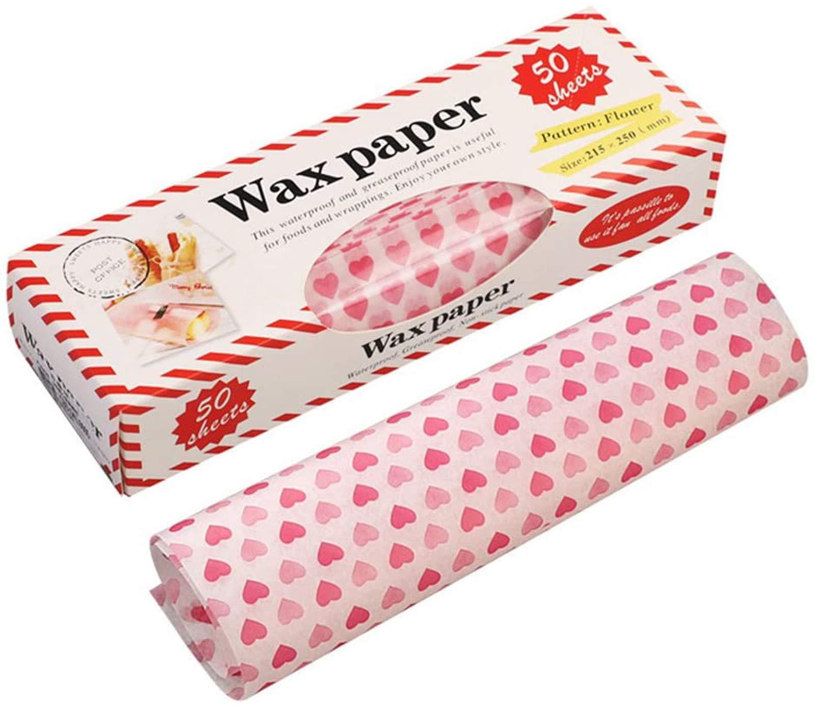 50 Sheets Wax Paper for Food - Disposable Greaseproof Wrapping Paper, Picnic Basket Liners, Heart-Shaped Food Safe Tissue for Plastic Trays | Perfect for Baking, Packing Lunches & Party Plating