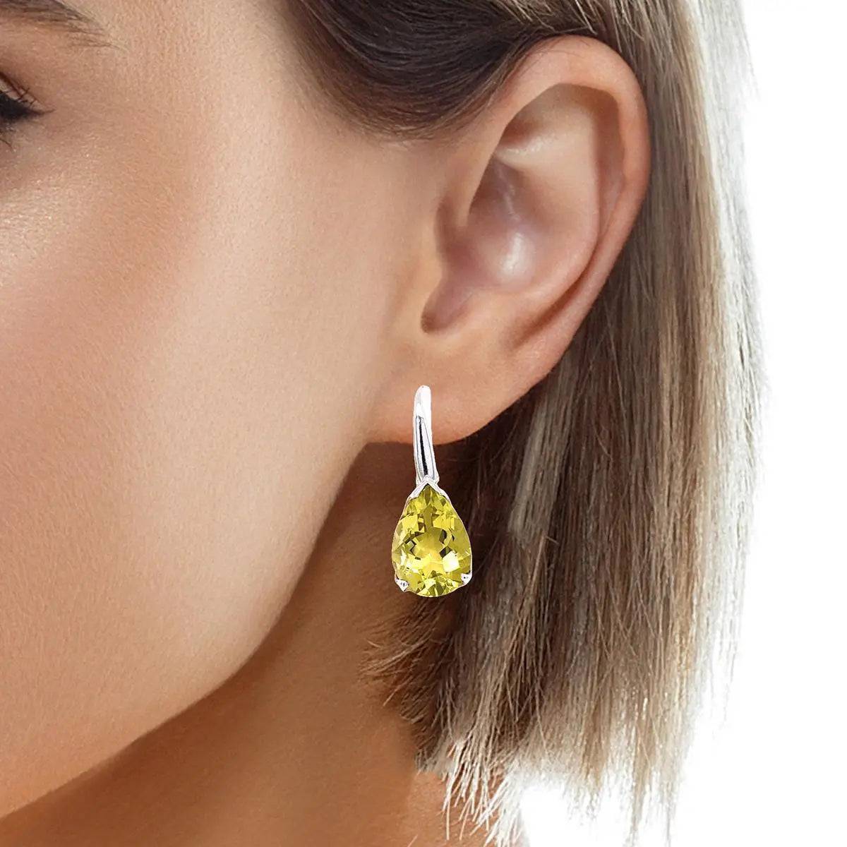 Lemon Quartz Sterling Silver Earrings for Women - Dainty Stud Earrings for Everyday Wear, Gift & Special Occasions