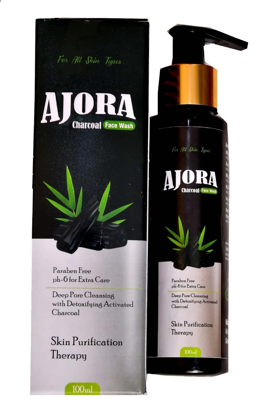 Best AJORA Charcoal Face Wash for Oily Skin - Oil Control & Skin Defense with Herbal Ingredients (Tulsi, Neem, Papaya) - Deep Cleansing & Acne Treatment for Daily Skincare Routine