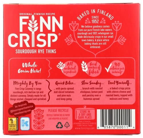 Finn Crisp Caraway Sourdough Rye Thins - 7 Ounce Boxes (Pack of 9) | Low-Calorie Crispbread Snacks for Healthy Diet, Keto & Gluten-Free Lifestyle | Perfect for Breakfast, Lunch, or On-the-Go Snacking