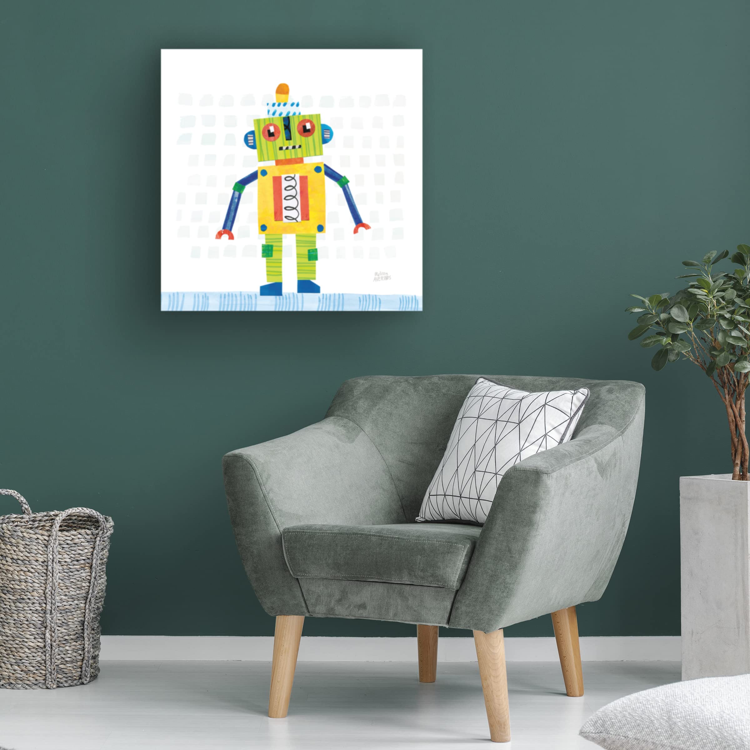 Trademark Fine Art 'Robot Party IV on Squares' Canvas Art Print by Melissa Averinos - Modern Abstract Wall Decor for Living Room, Bedroom & Office