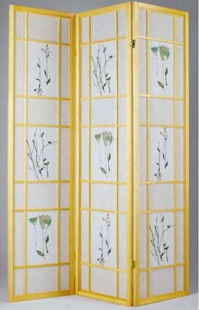 Acme Floral Print Room Divider Panel - Natural Finish Wooden Partition Screen for Home Office, Bedroom Privacy & Space Separation