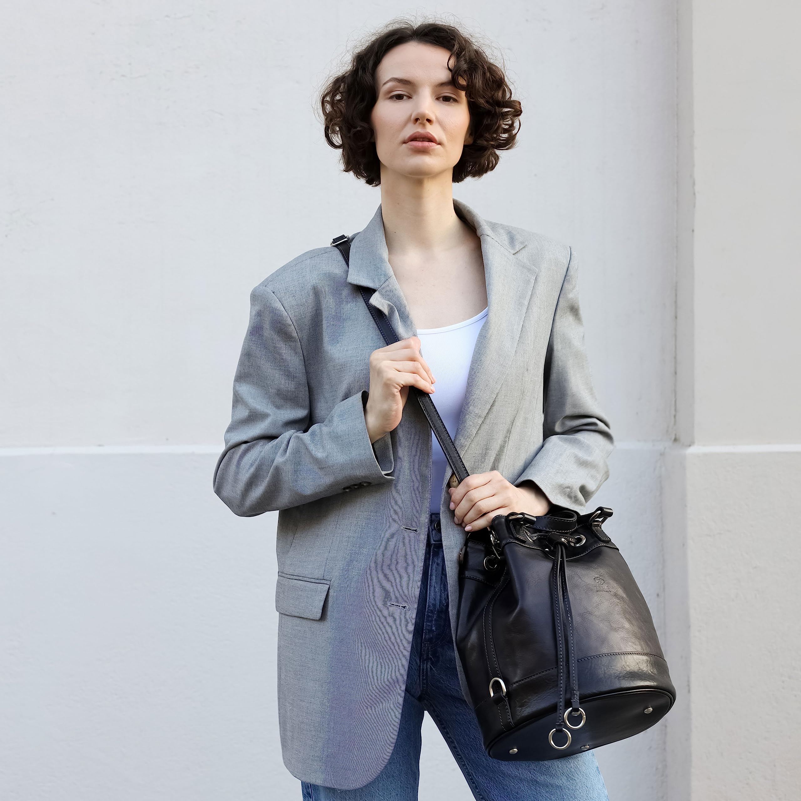 Premium Full Grain Leather Bucket Tote Bag for Women - Timeless Durable Design - Perfect for Work, Travel & Everyday Use