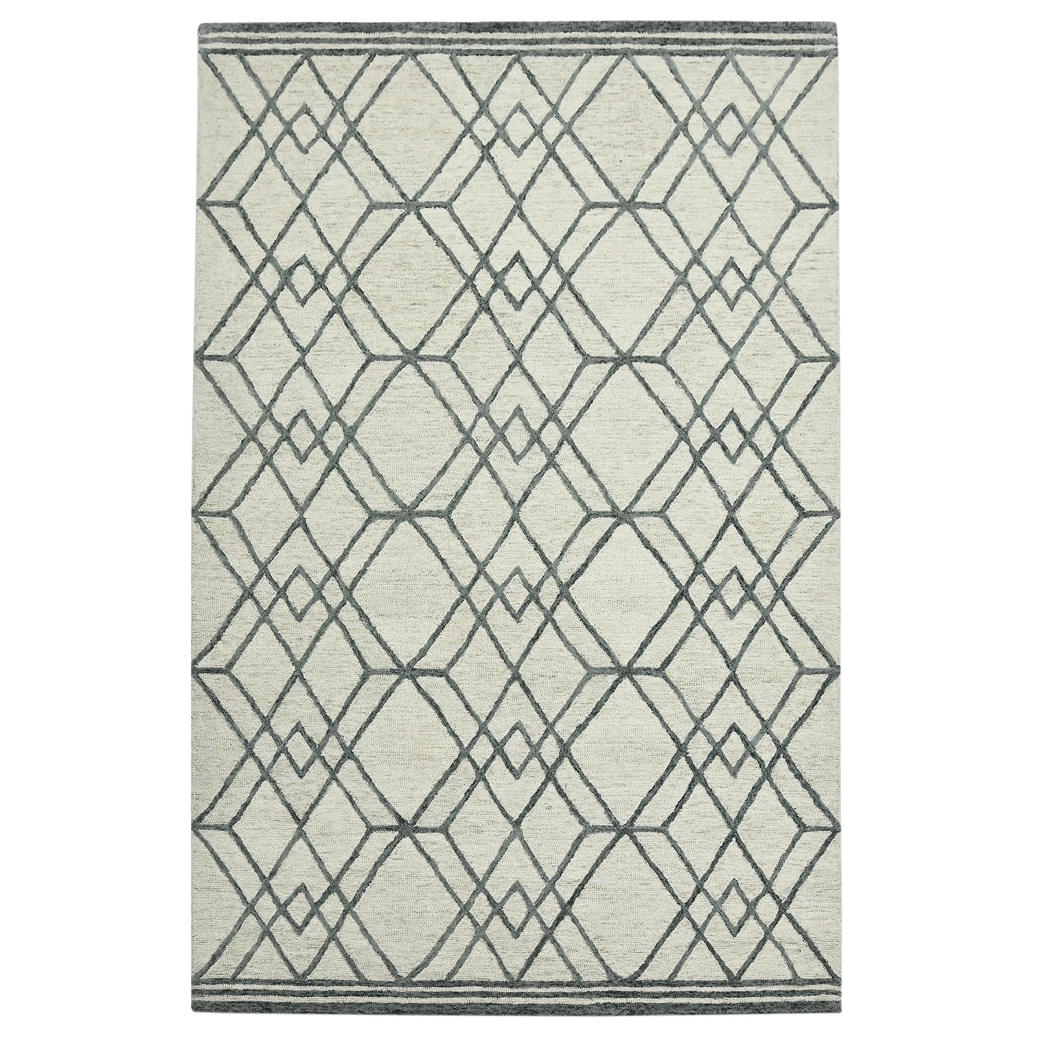 AMER Rugs Vista Duncan Collection 5x8 Hand-Hooked 100% Wool Area Rug - Geometric Pattern Ivory - Perfect for Living Room, Bedroom & Kitchen Decor