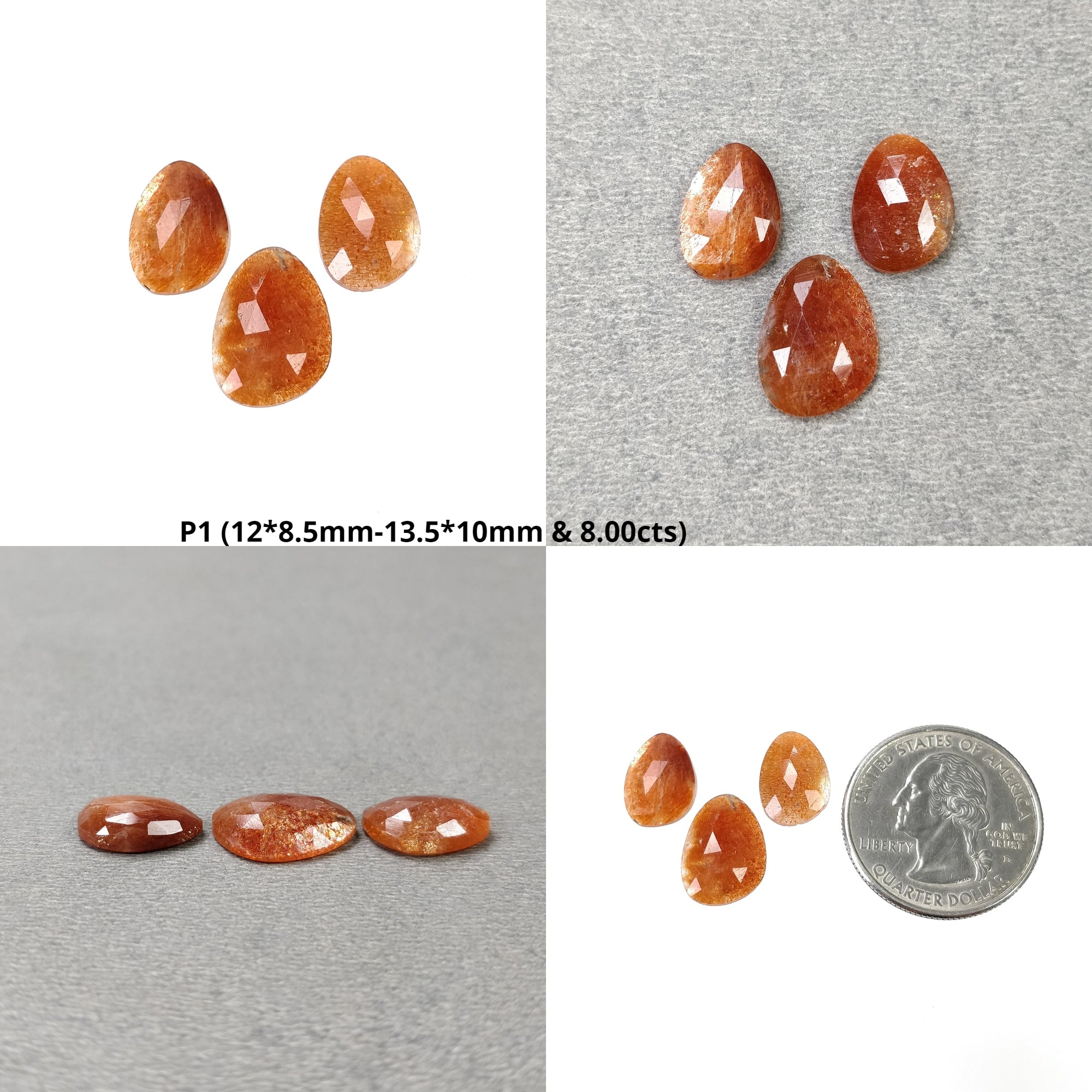 Natural Untreated Chatoyant Orange Sunstone Gemstone - Rose Cut, 3pcs & 9pcs Sets (With Video) | Healing Crystal Jewelry Making, Meditation & Energy Work