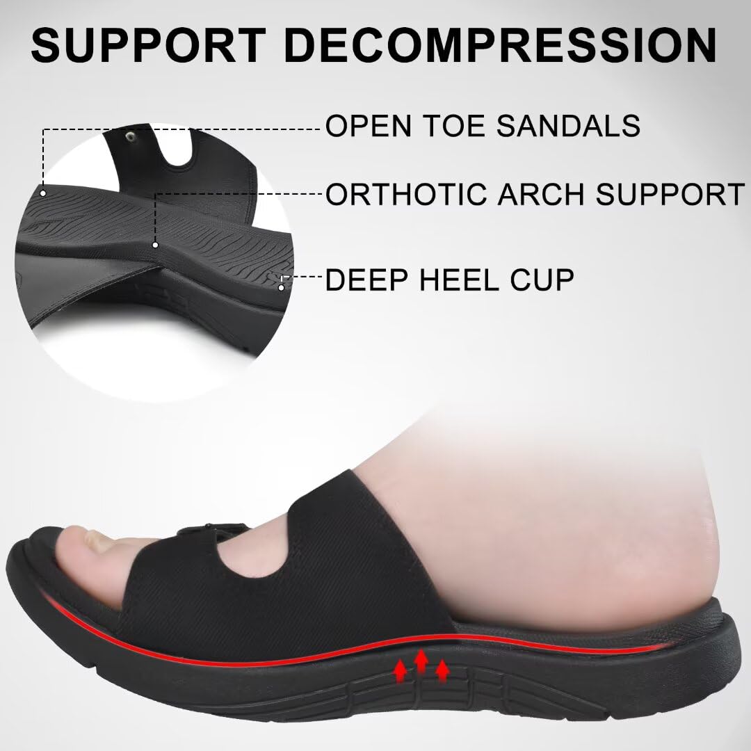 **COFACE Women's Orthotic Slides - Plantar Fasciitis Relief, Arch Support Flat Sandals with Adjustable Straps - Soft Cushion Yoga Slippers for Home, Gym & Travel**