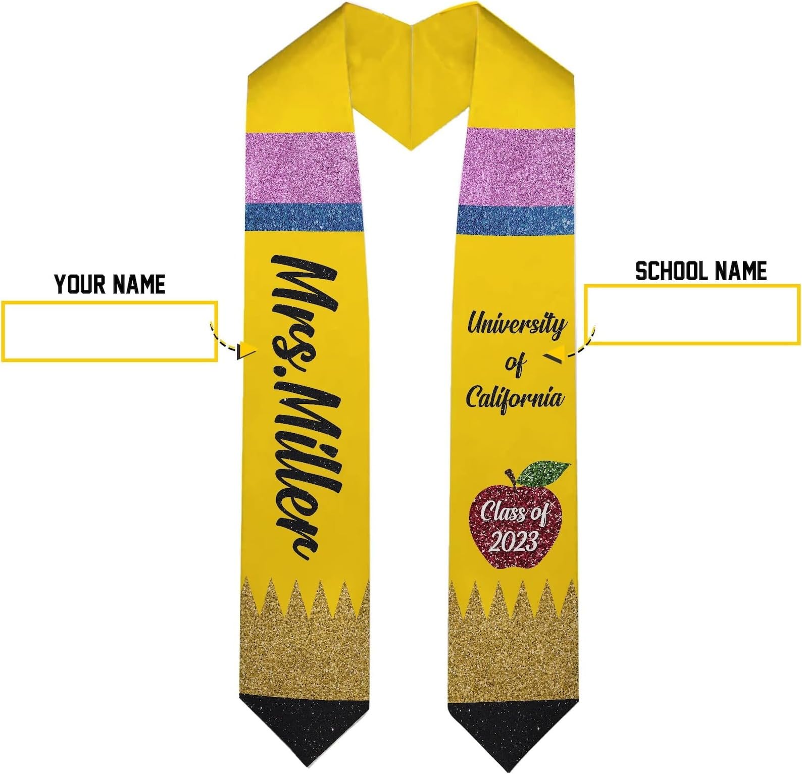 Custom Personalized Class of 2025 Teacher Graduation Stole - Embroidered Teacher Pencil Design Graduation Sash Gift for College & University Educators - Perfect for Teacher Appreciation, Graduation Ceremonies & Retirement Celebrations