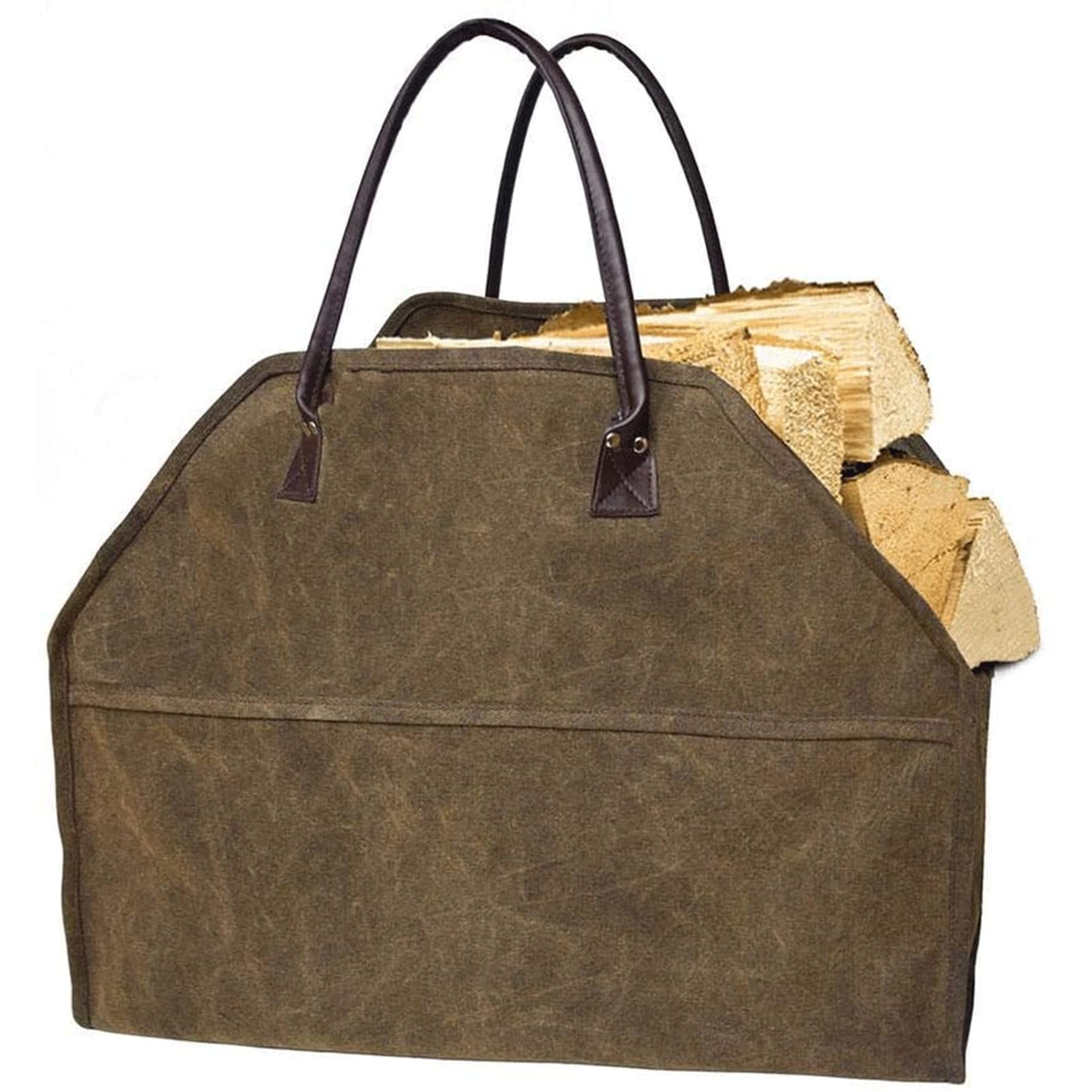 Skadler Firewood Bag - Heavy Duty Firewood Carrier with Handles for Outdoor Firewood Storage | Fireplace Log Holder Tote Bag | Wood Stove Accessories for Camping, Fire Pits & Backyard Fireplaces