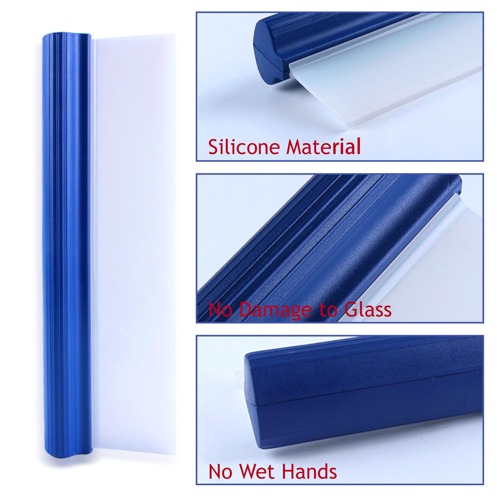 12 Inch Blue Silicone T-Bar Car Squeegee - Professional Flexible Auto Water Blade for Windshield, Glass & Mirror Cleaning | Quick Drying One Pass Design | Perfect for Car Wash, Home Windows & Shower Glass