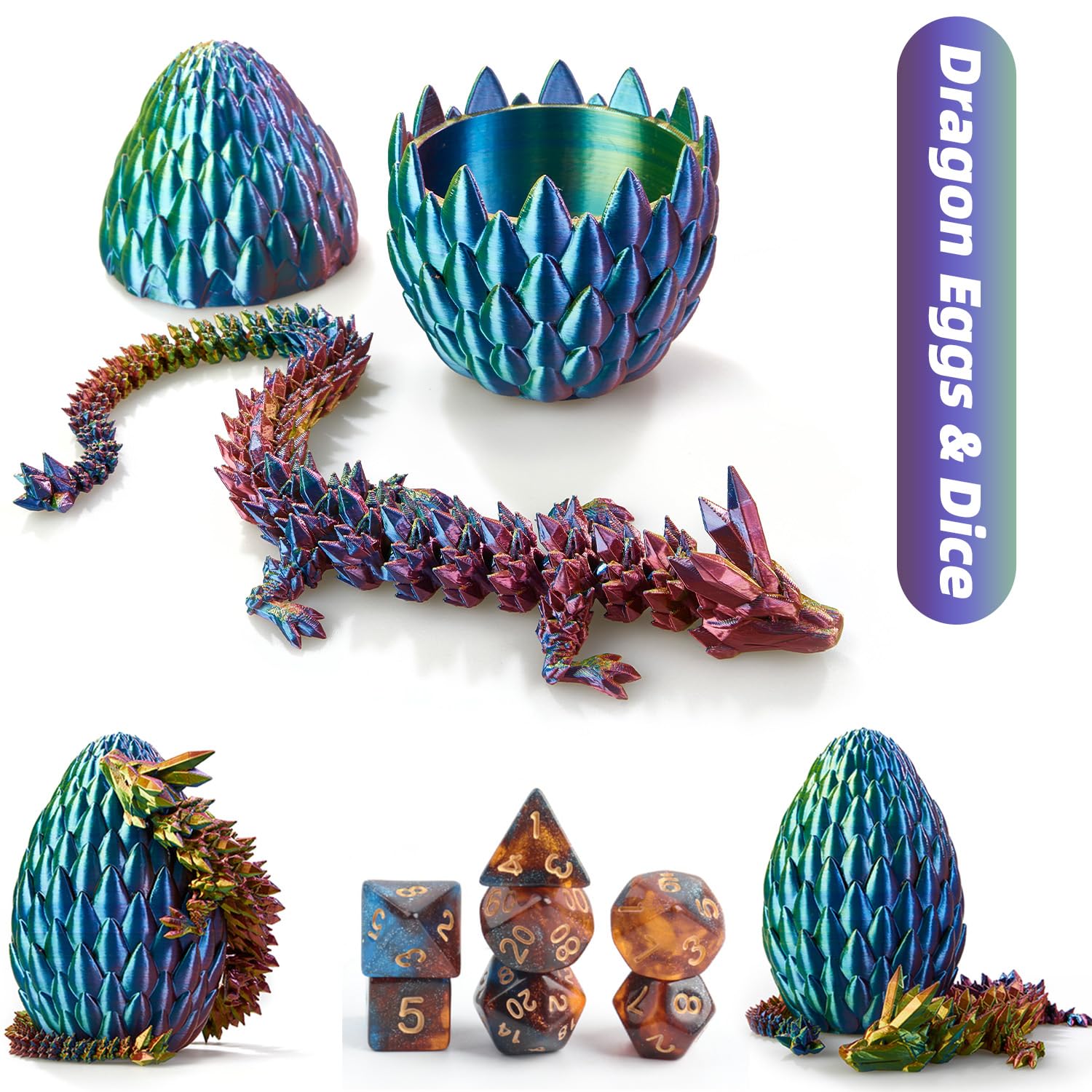 Premium 7-Piece DND Dice Set with 3D Printed Dragon Egg - Fidget Toys for Stress Relief, RPG Gaming Accessories for DND MTG - Perfect Gift for Tabletop Role-Playing Games & Anxiety Relief